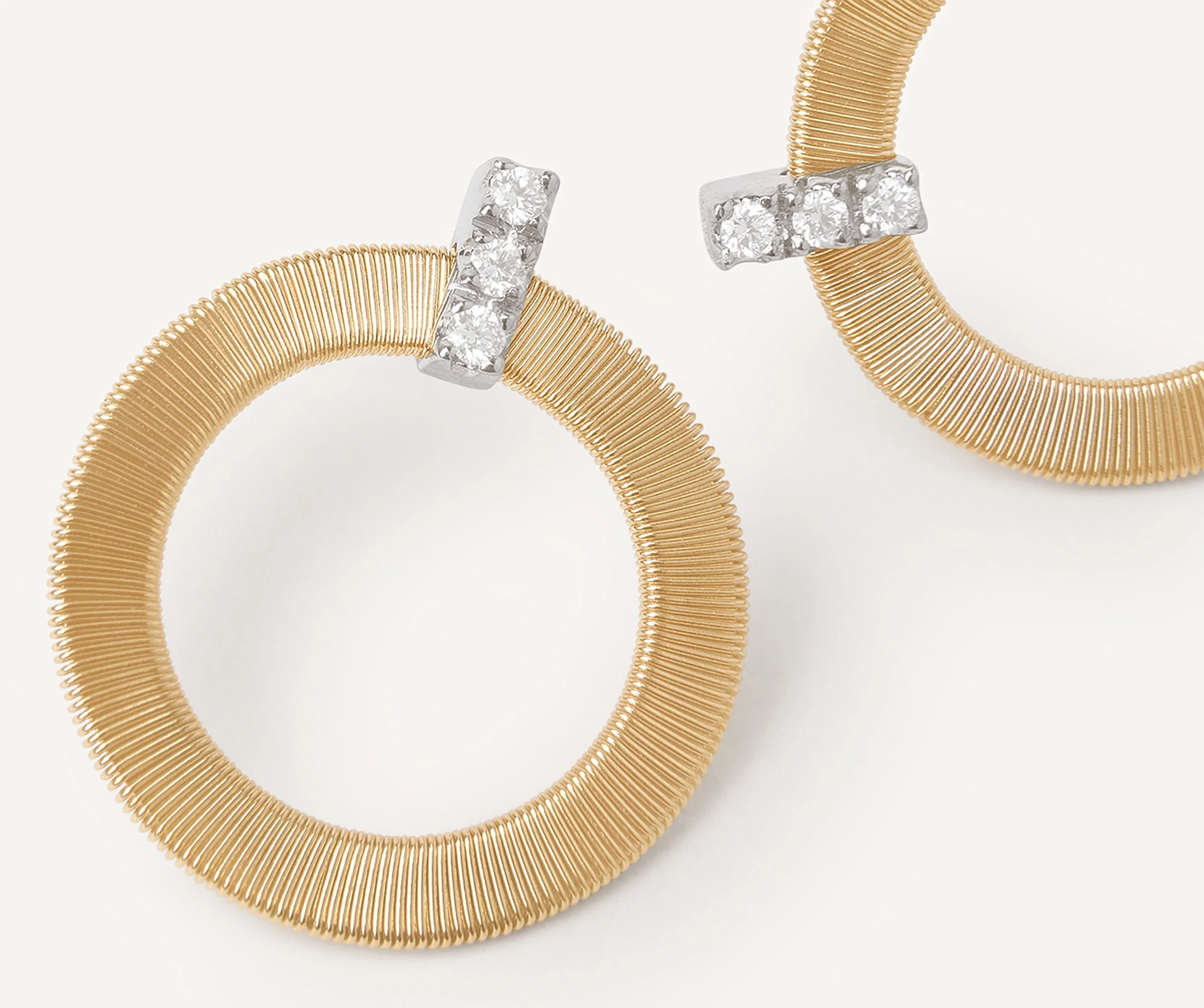 18K Yellow Gold Circular Coil Earrings with Diamonds, 1.05" - Image 3
