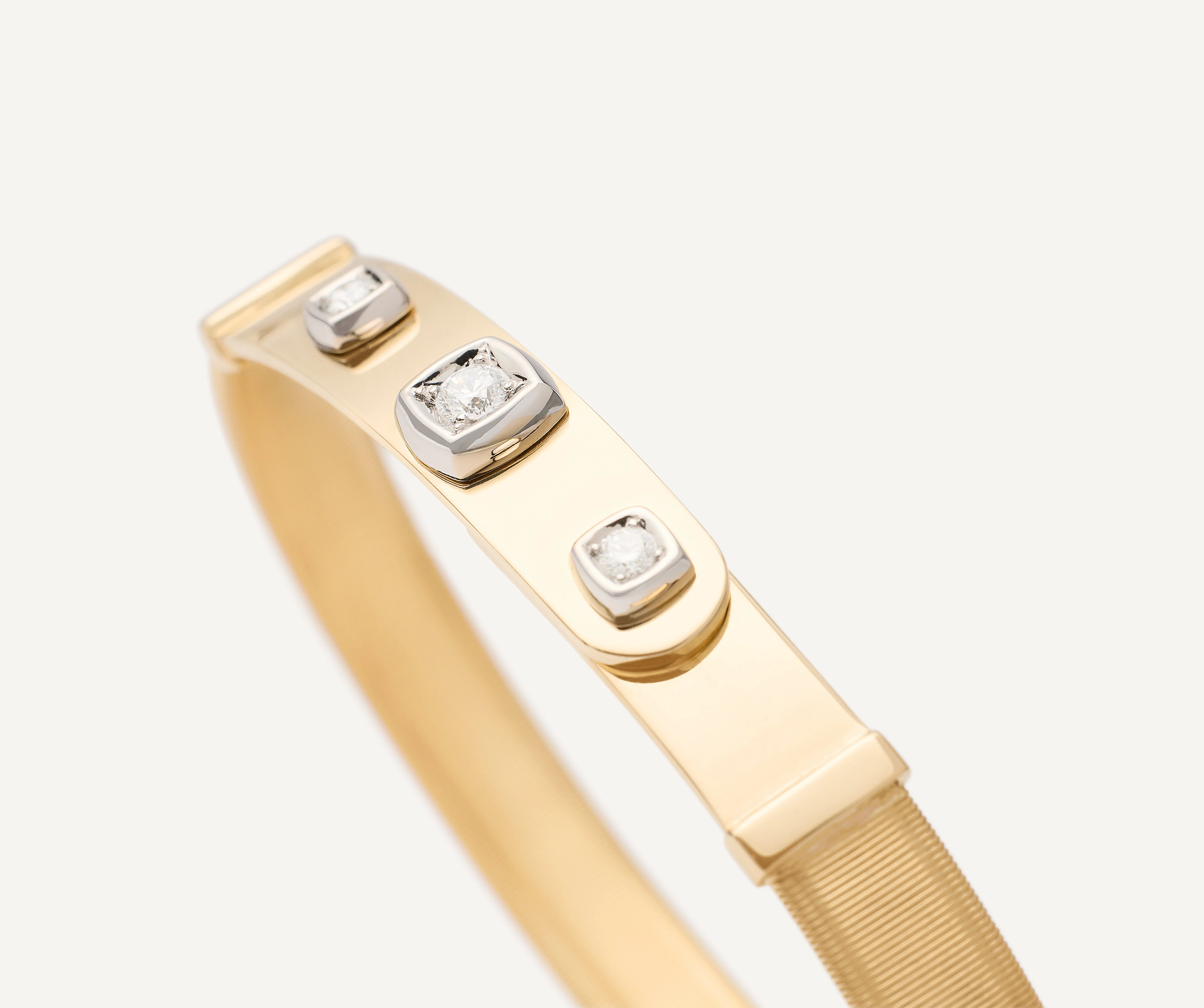 18K Yellow Gold Coil Bangle with Three Diamond Stations, 7mm - Image 3