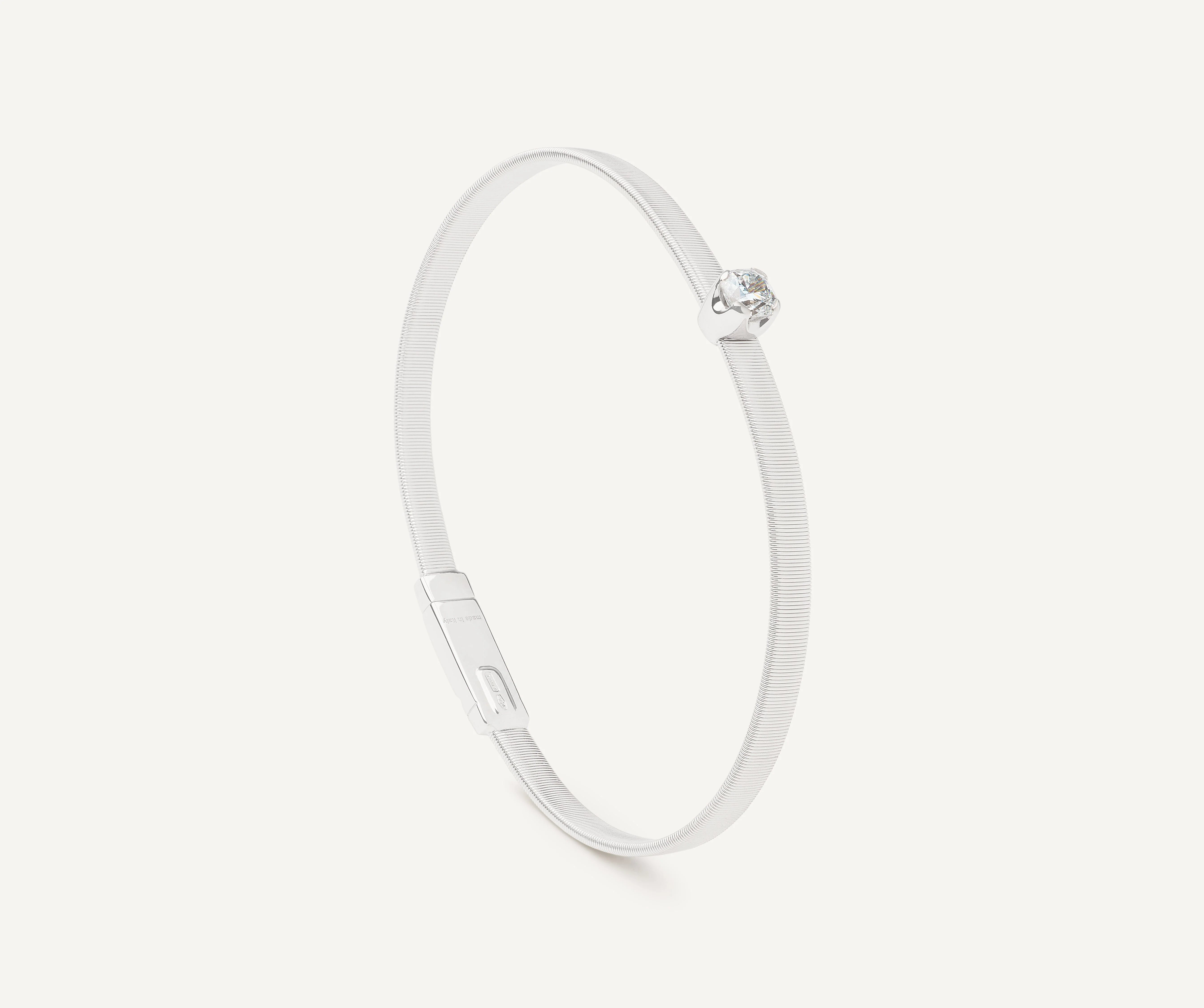 18K White Gold Coil Bangle with Cushion-Cut Diamond, 4mm