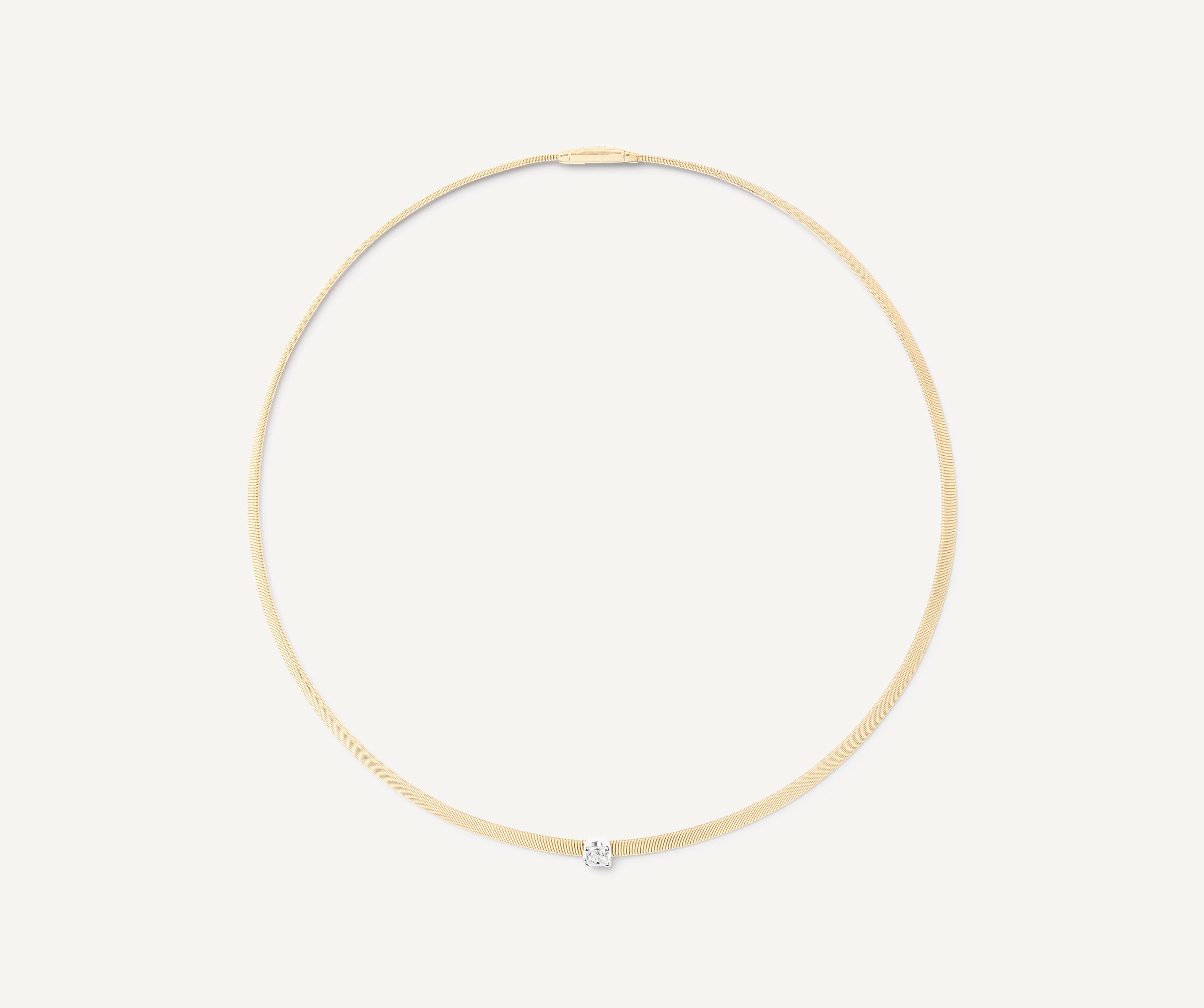 18K Yellow Gold Coil Necklace with Cushion Cut Diamond, 16.5"