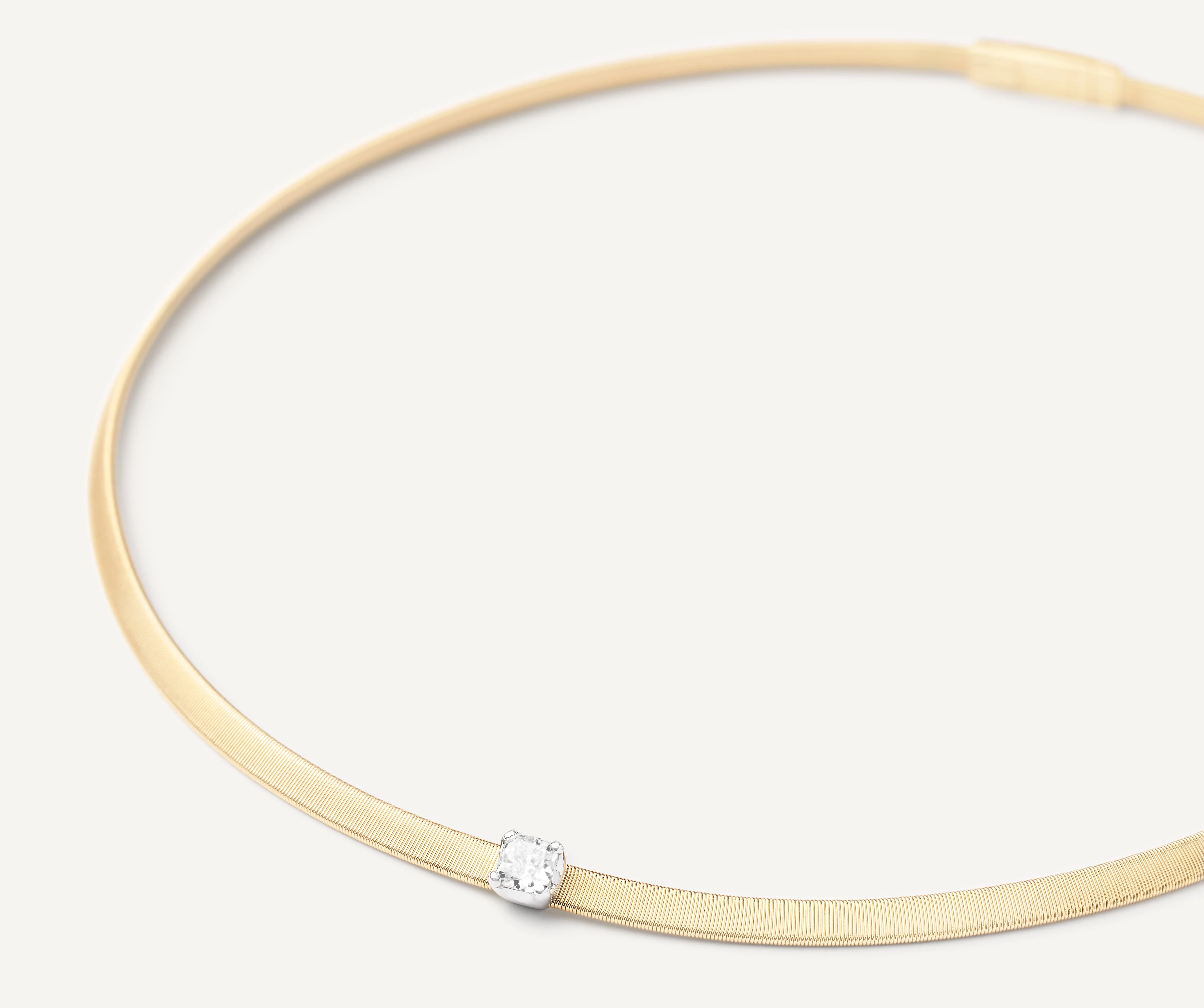 18K Yellow Gold Coil Necklace with Cushion Cut Diamond, 16.5" - Image 3