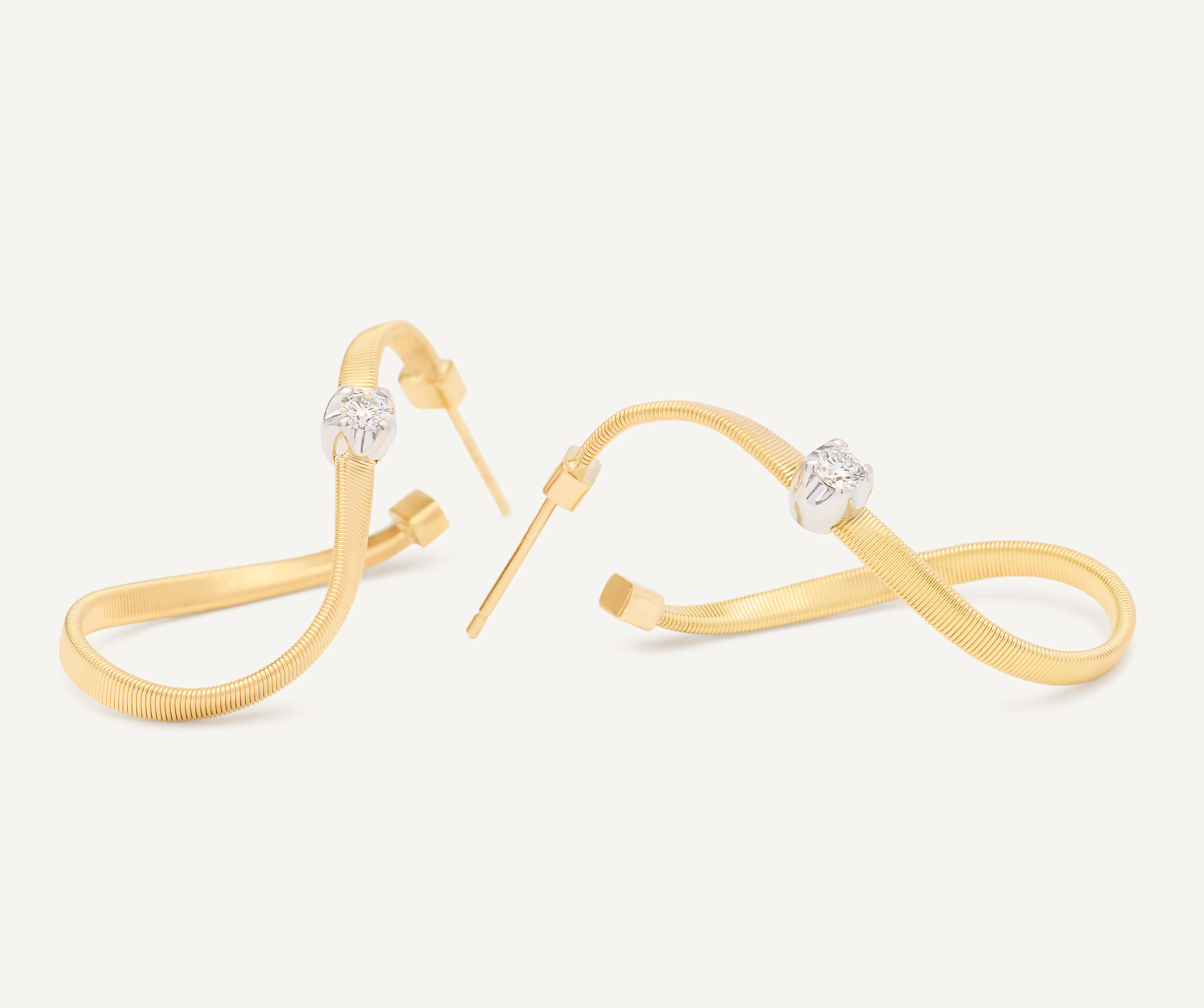 18K Yellow Gold Infinity Coil Hoops with Diamonds, 1.2" - Image 3
