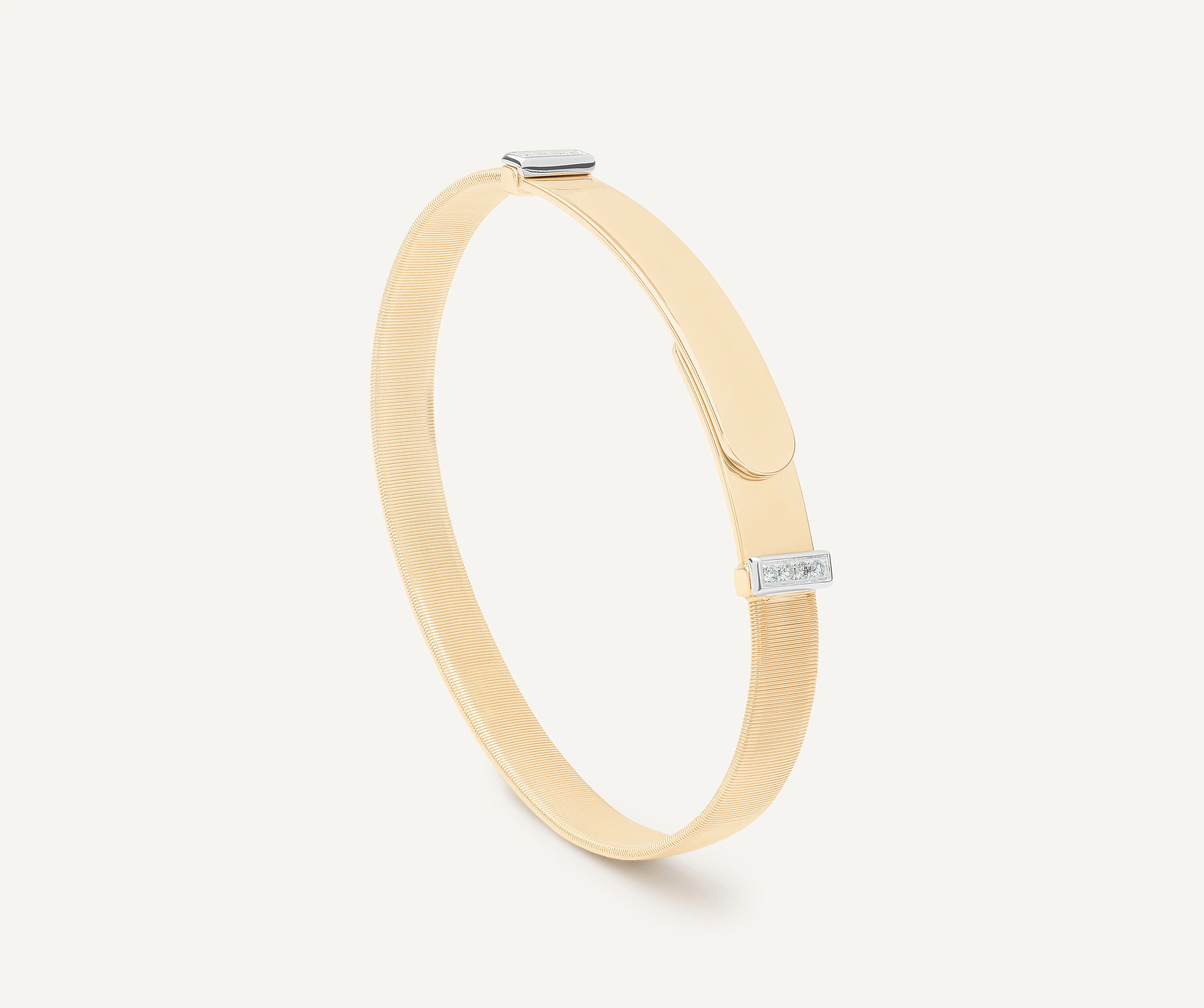 18K Yellow Gold Coil Bangle with Diamond Stations, 7mm