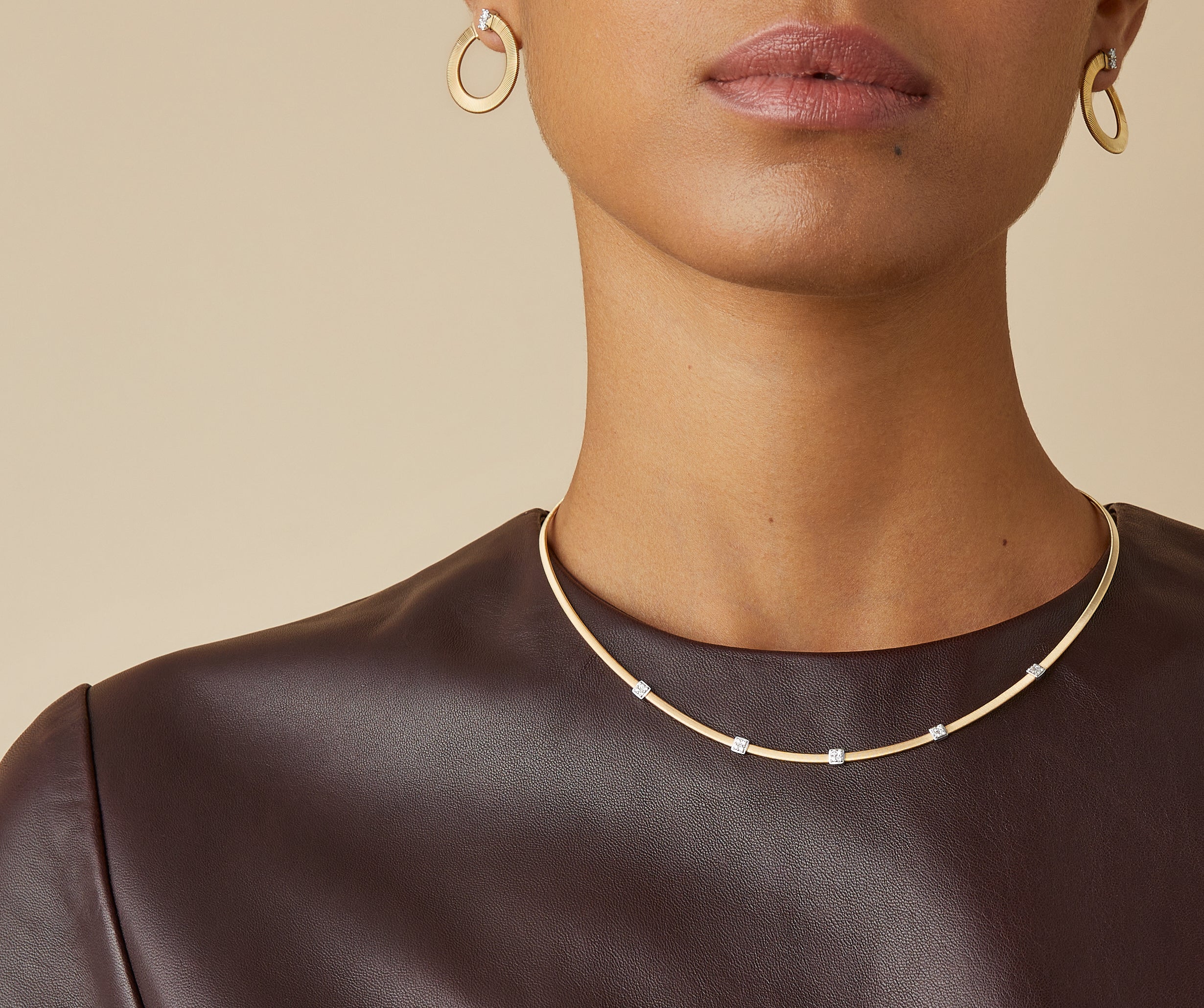 18K Yellow Gold Coil Necklace with Diamond Stations, 16.5" - Image 2