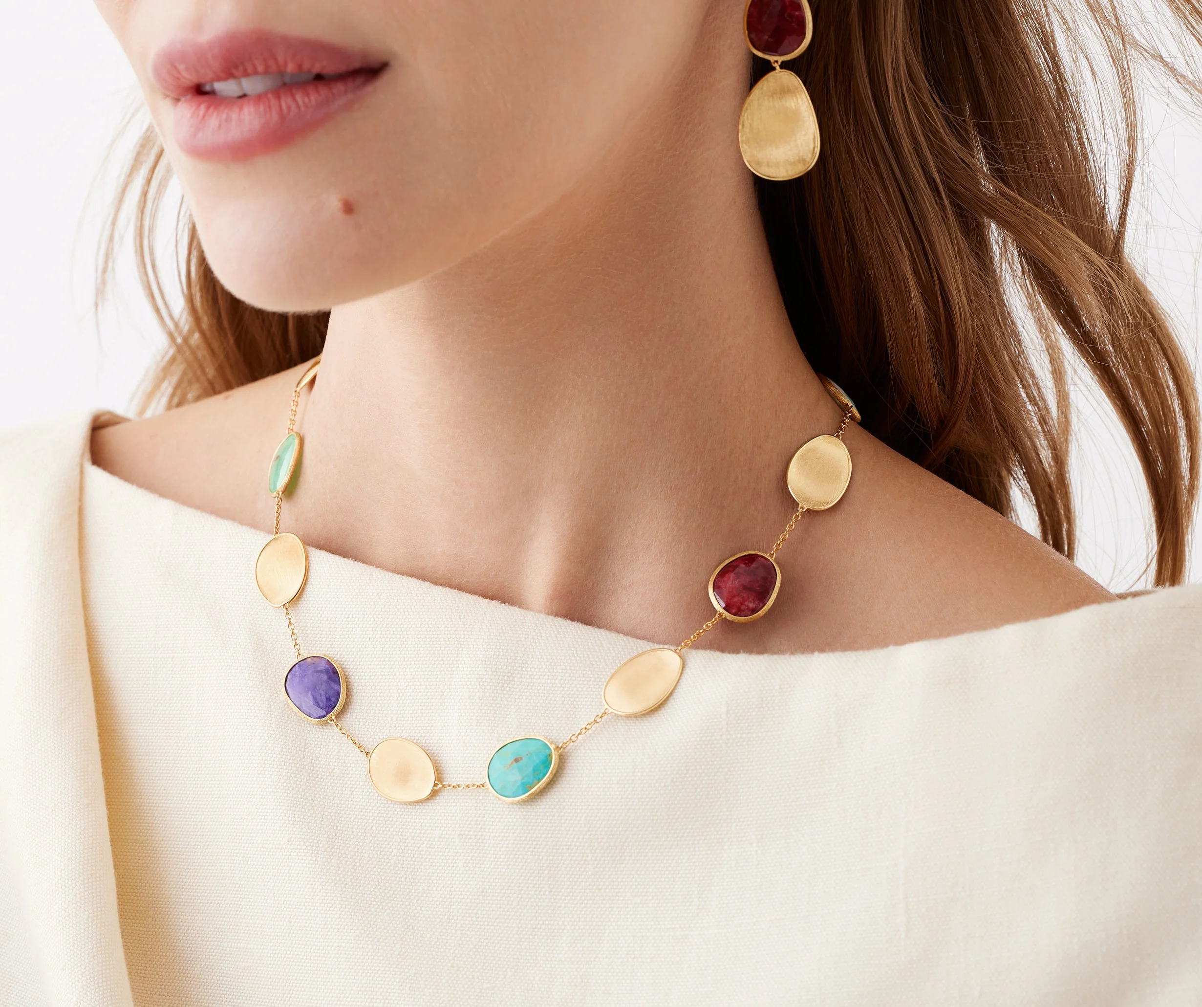 18K Yellow Gold Gemstone Necklace, 17" - Image 2