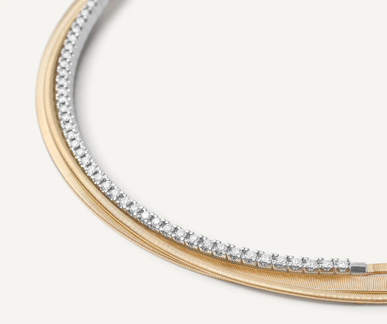 18K Yellow Gold Coil Three Strand Necklace with Diamonds, 16.5" - Image 3
