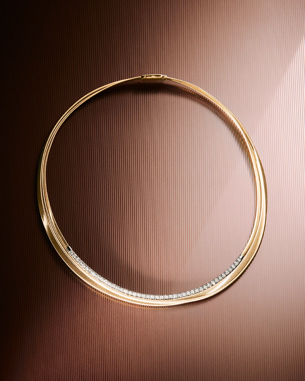 18K Yellow Gold Coil Three Strand Necklace with Diamonds, 16.5" - Image 4