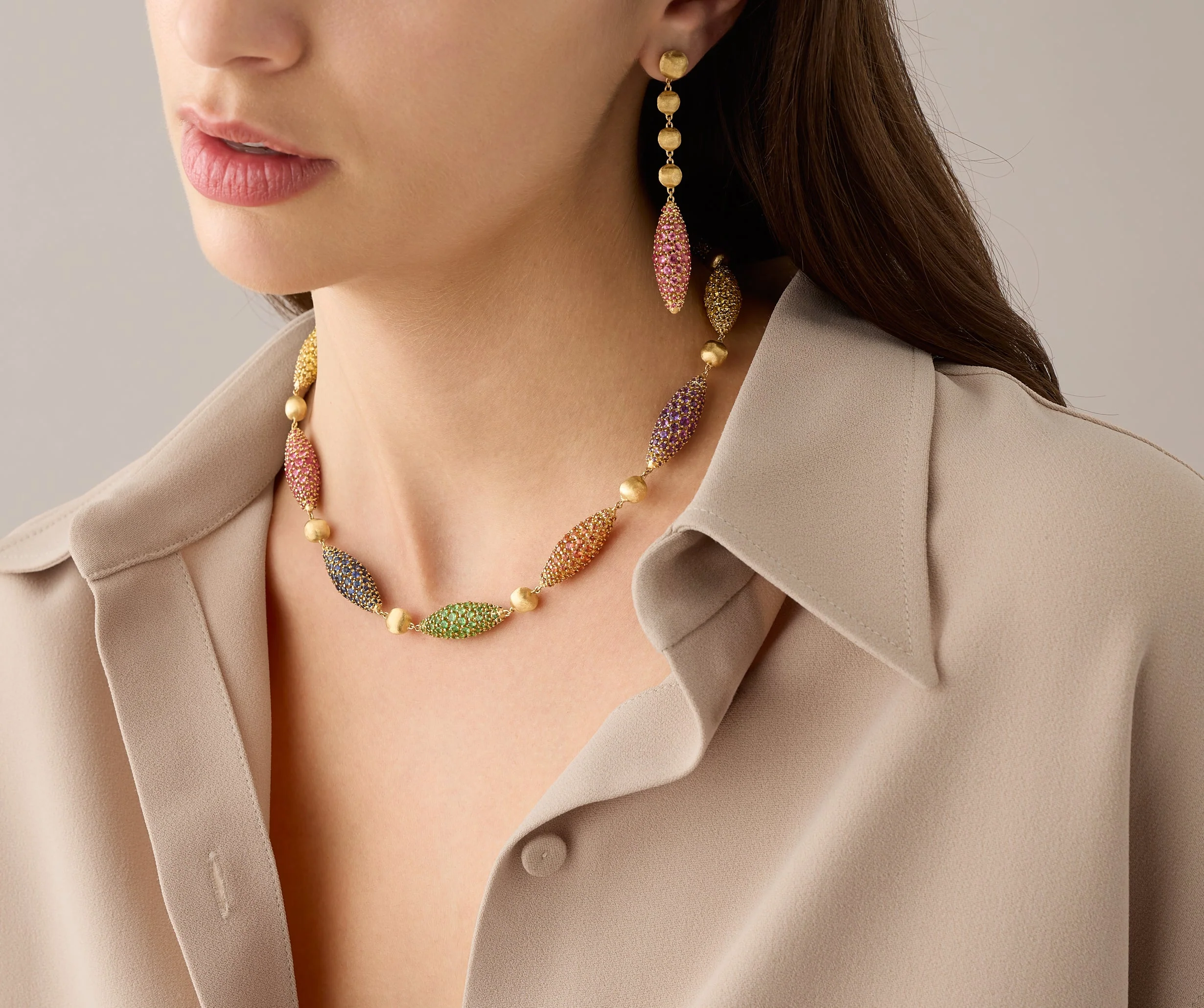 18K Yellow Gold Mixed Sapphire Necklace, 17.5" - Image 2