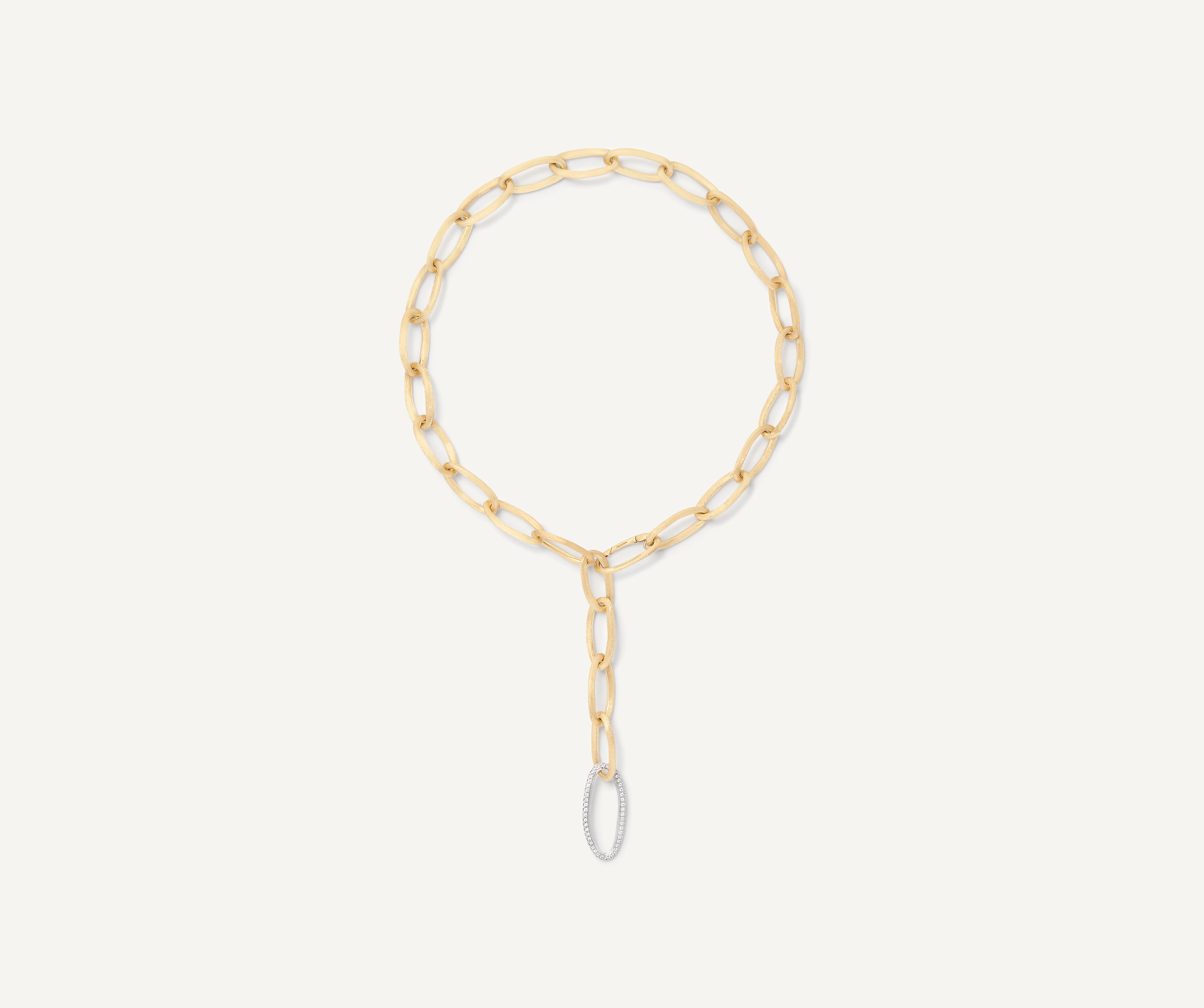18K Yellow Gold Convertible Oval Link Lariat with Diamonds, 18"