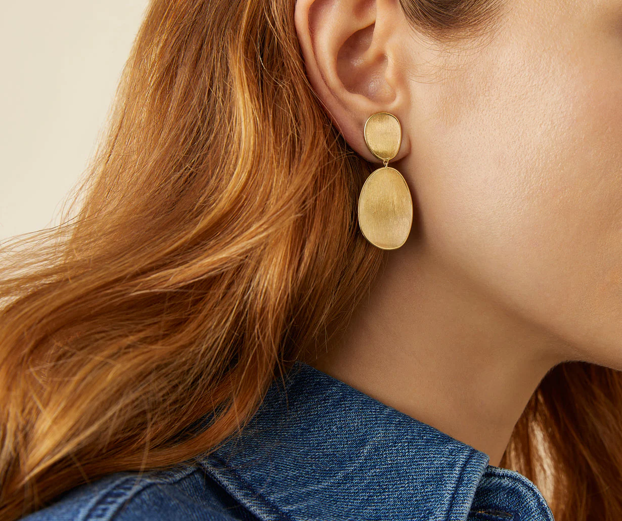 18K Yellow Gold Petal Earrings, 1.8" - Image 2