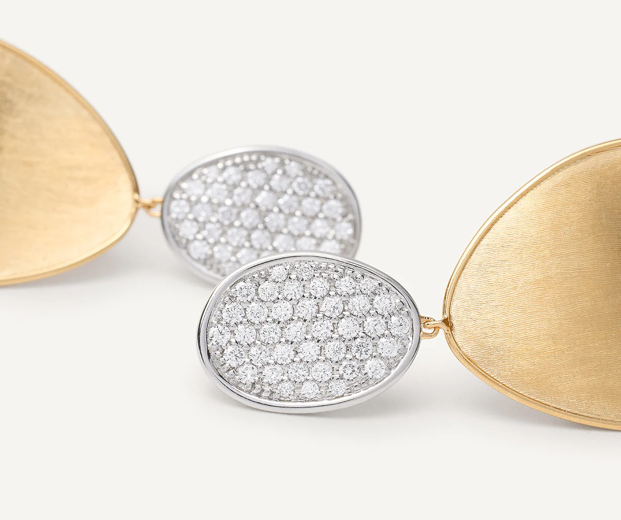 18K Yellow Gold Petal Earrings with Diamond Top, 2.2" - Image 3