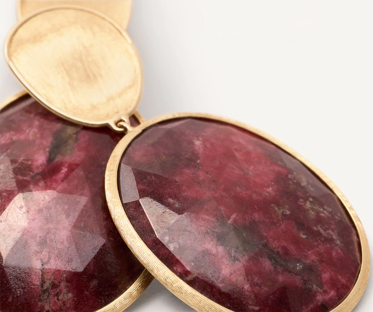 18K Yellow Gold Thulite Earrings, 1.7" - Image 3