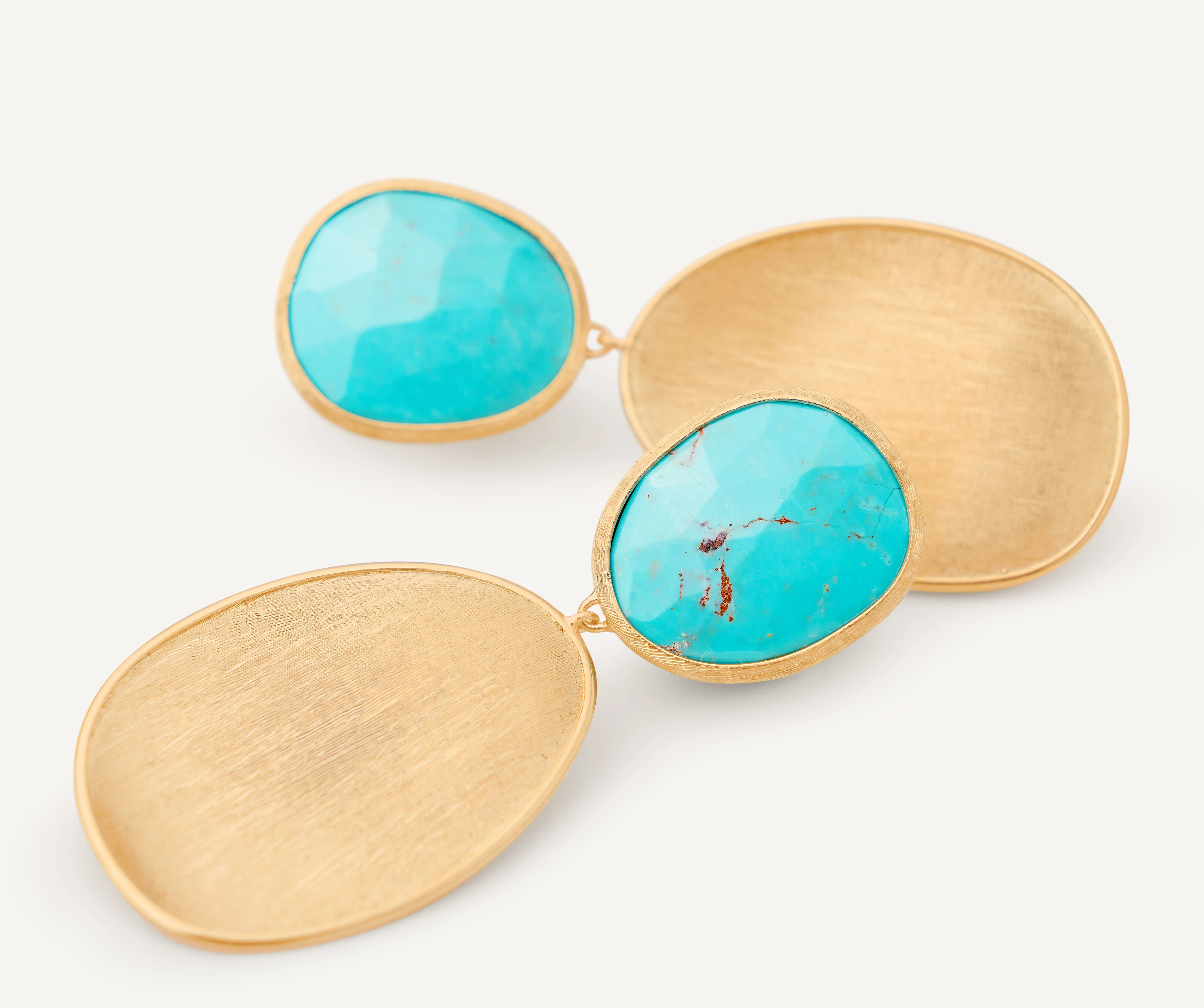 18K Yellow Gold Turquoise Earrings, 1.8" - Image 3