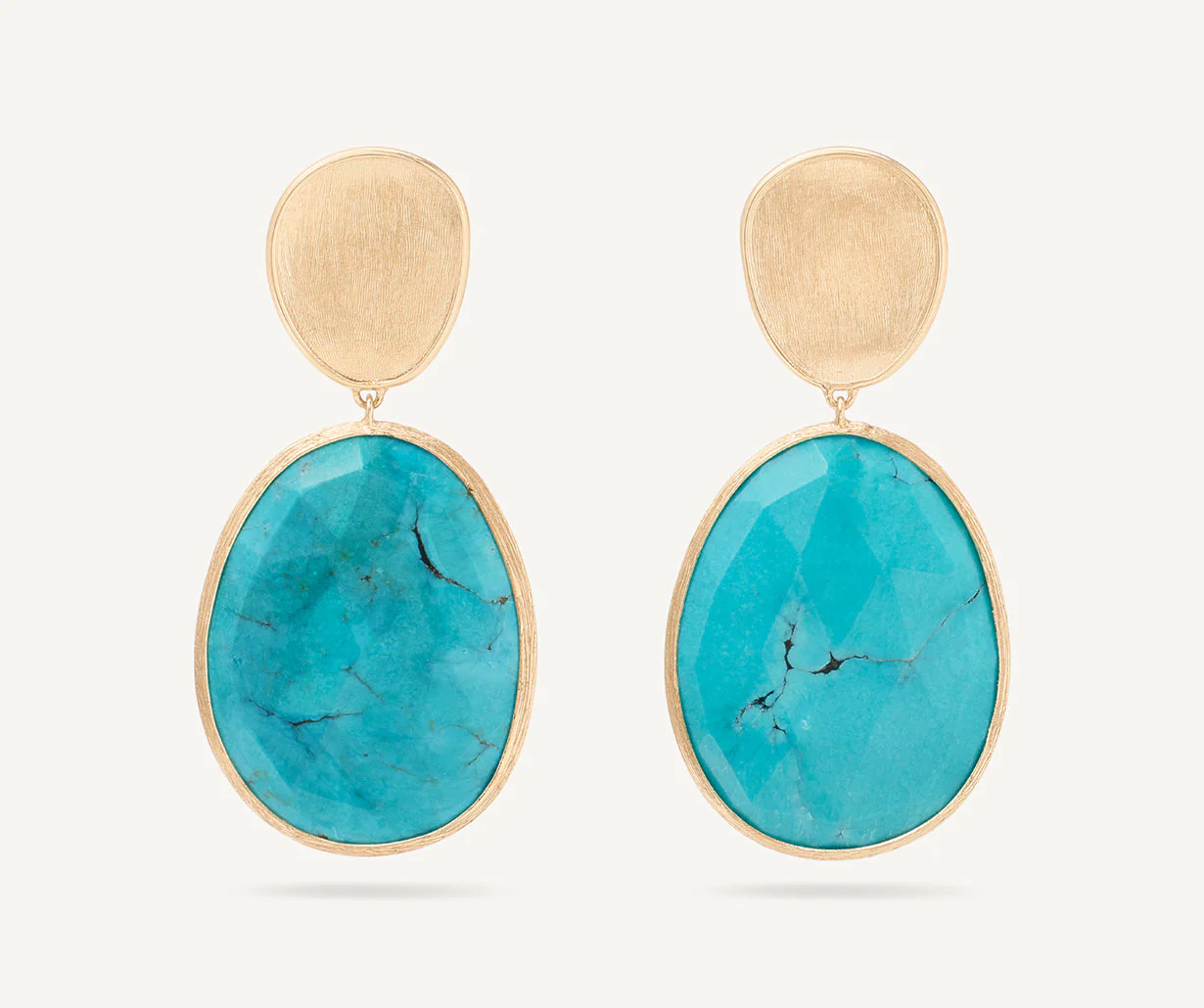 18K Yellow Gold Turquoise Earrings, 1.7"