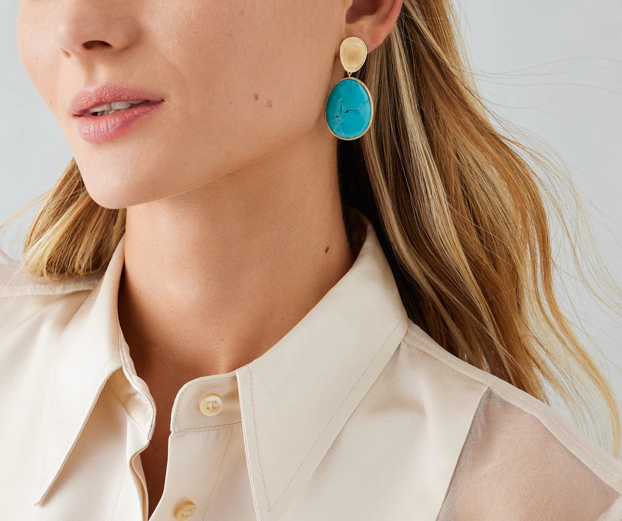 18K Yellow Gold Turquoise Earrings, 1.7" - Image 2