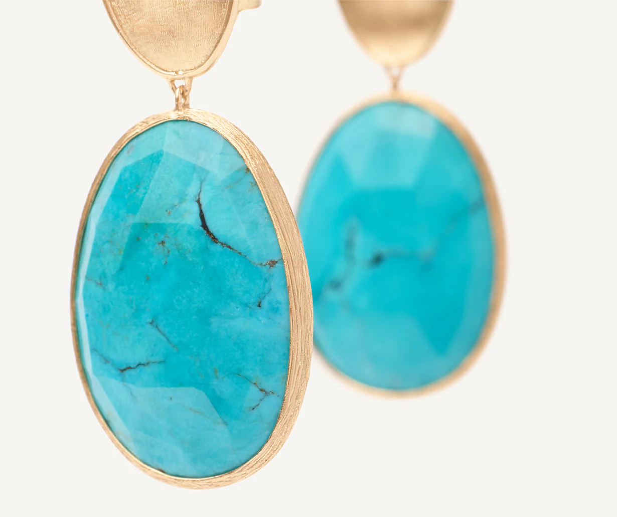 18K Yellow Gold Turquoise Earrings, 1.7" - Image 3