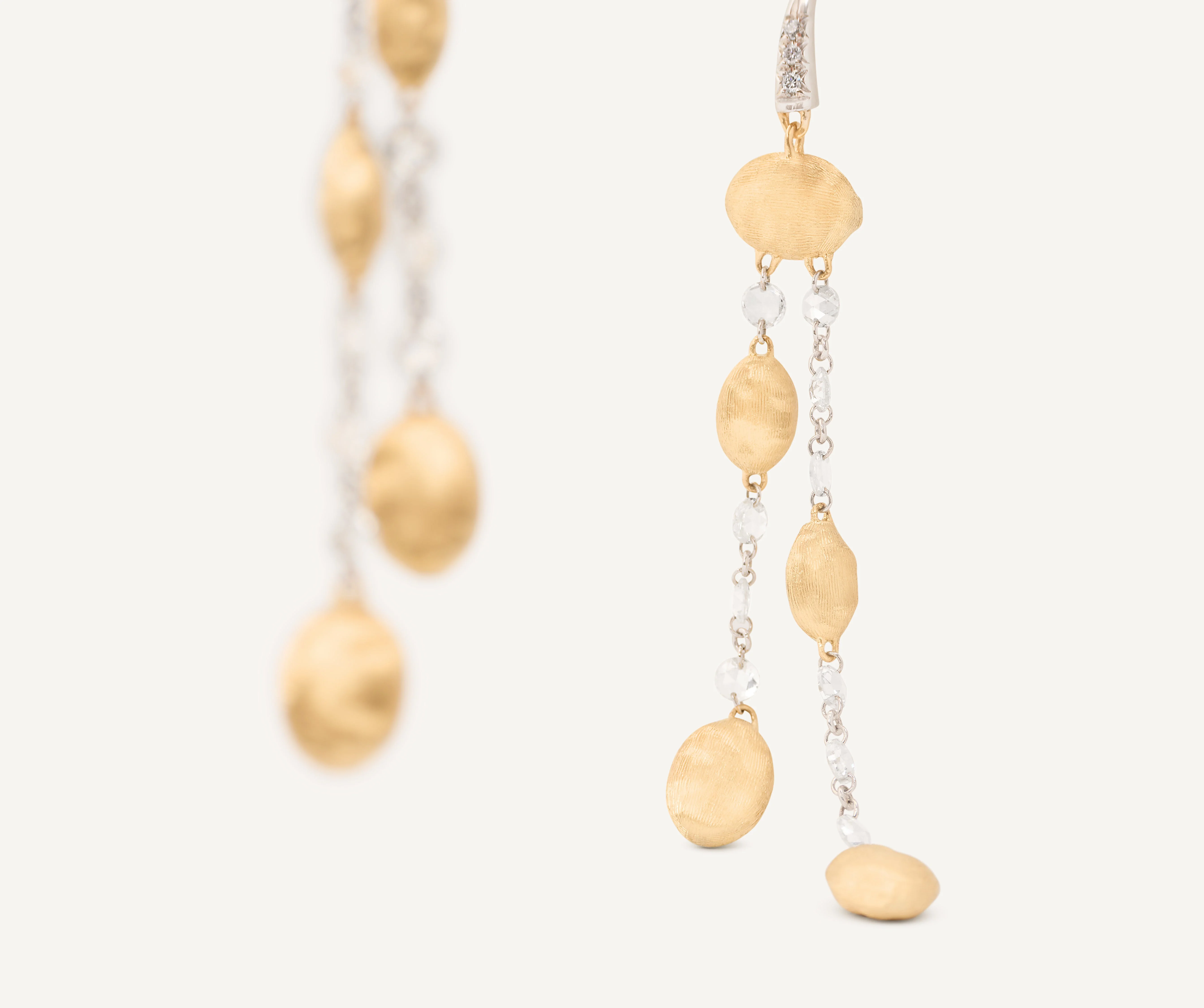 18K Yellow Gold Diamond Bean Earrings, 2.4" - Image 3