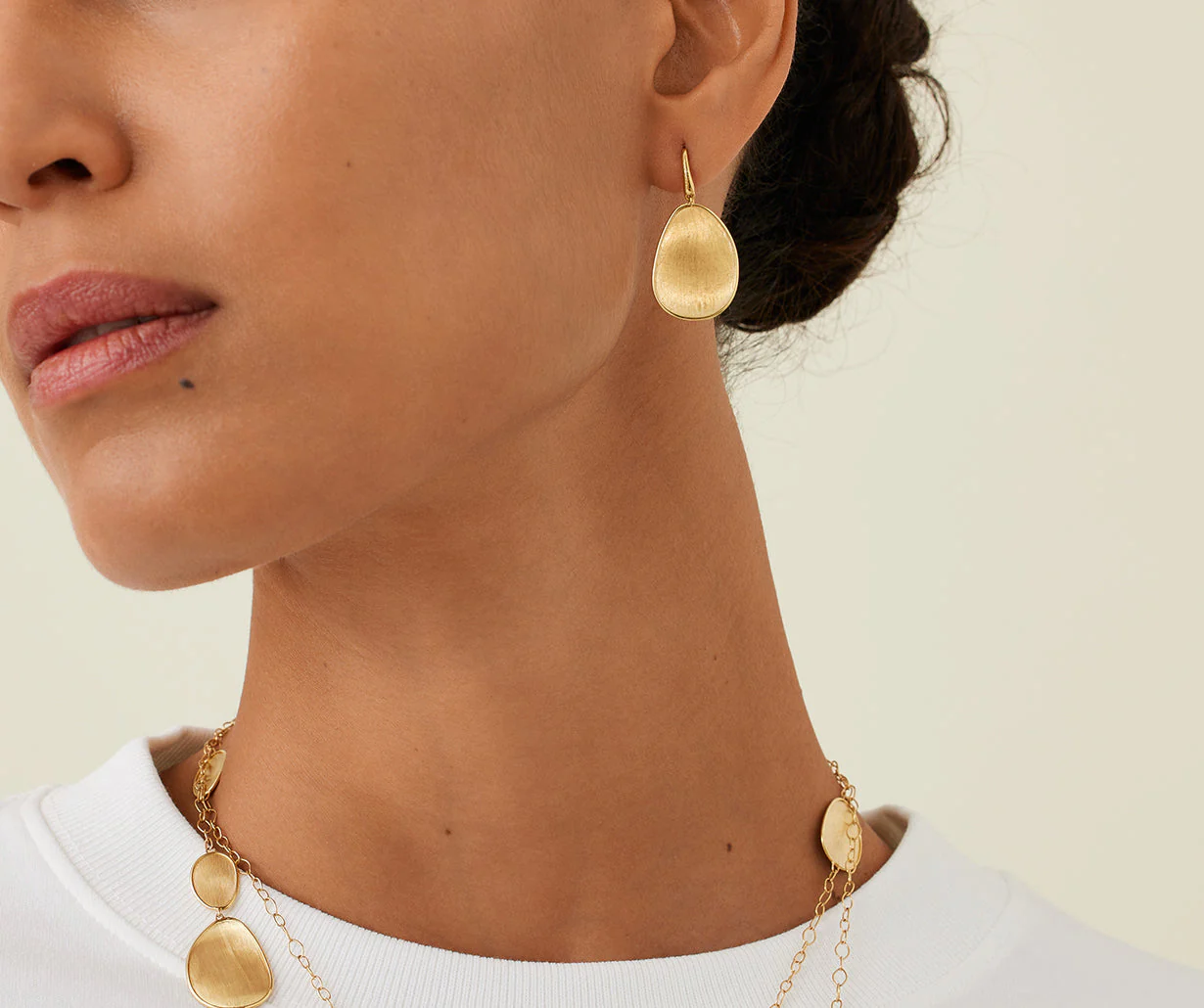 18K Yellow Gold Petal Earrings, 1.25" - Image 2