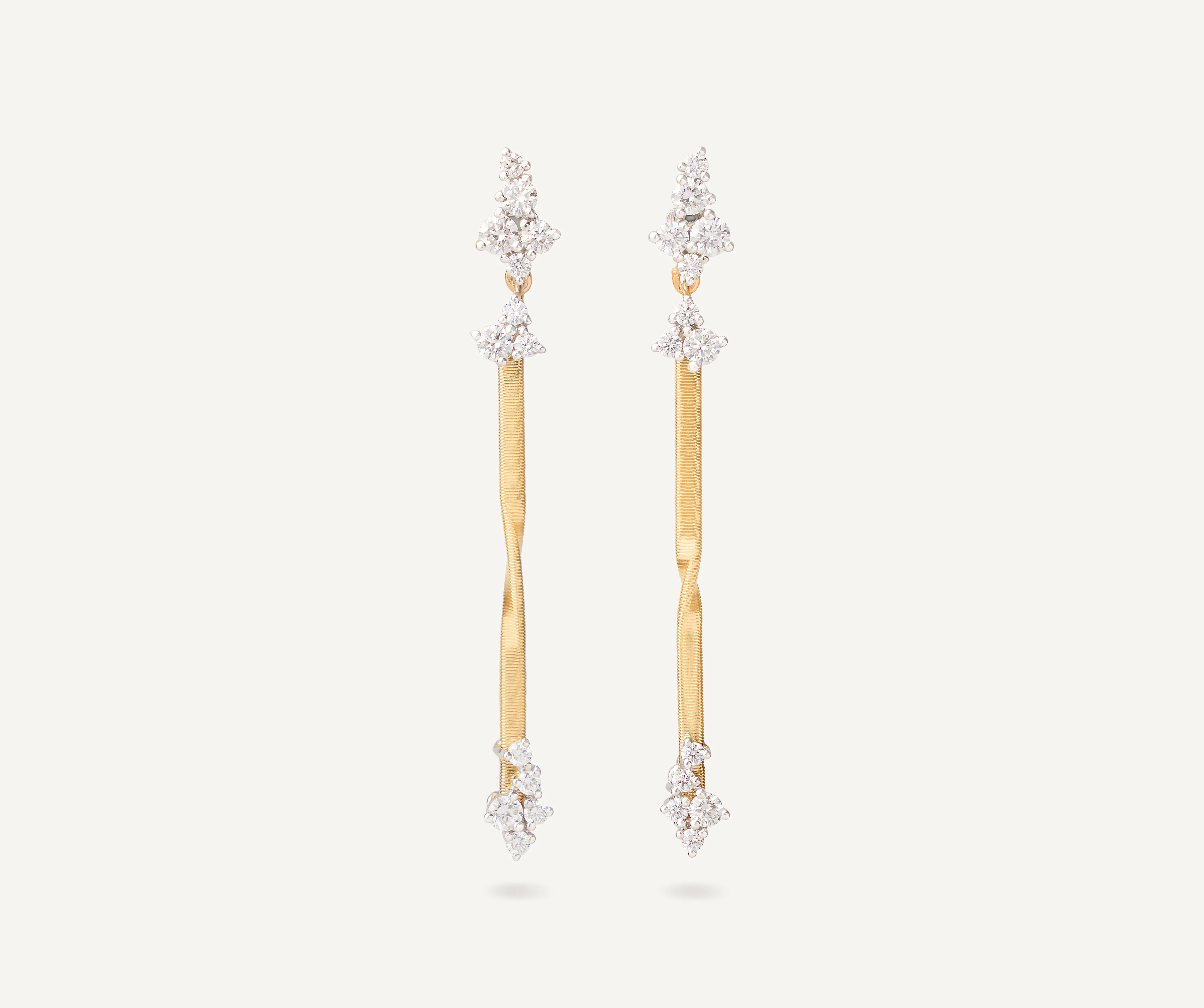 18k Yellow Gold Coil Stick Earrings with Diamonds, 1.77"