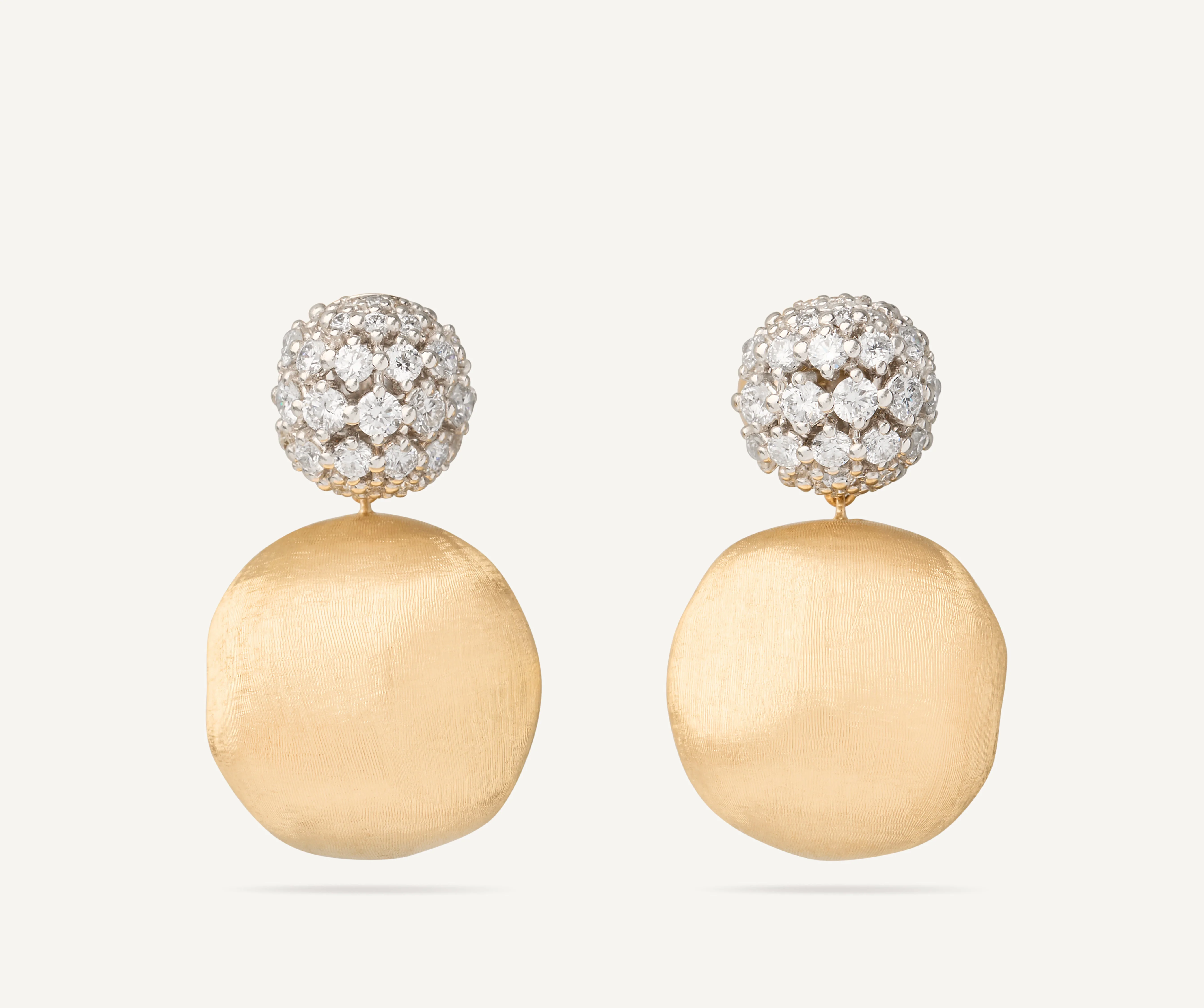 18K Yellow Gold Bead Earrings with Diamonds, 1.18"