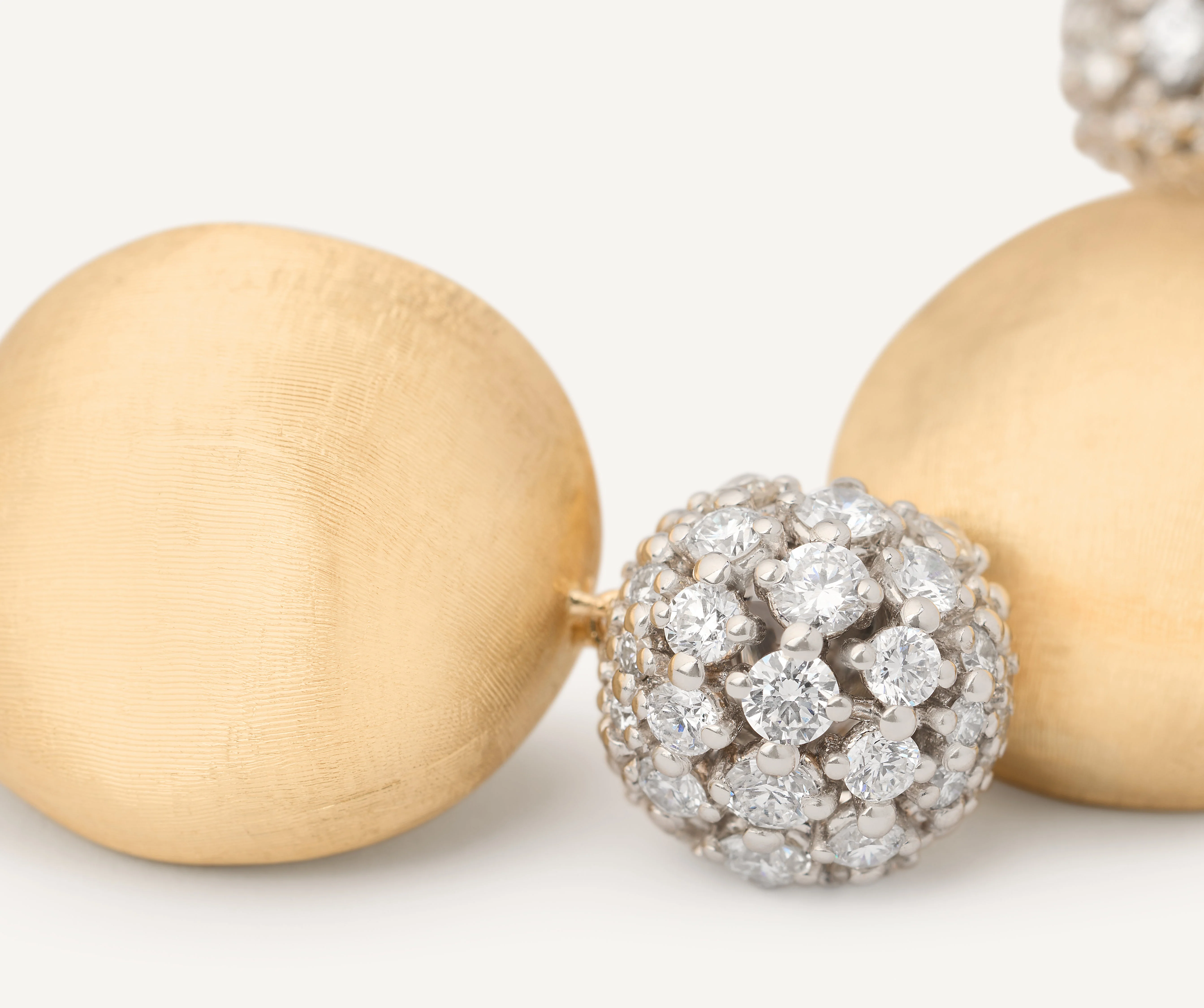 18K Yellow Gold Bead Earrings with Diamonds, 1.18" - Image 3