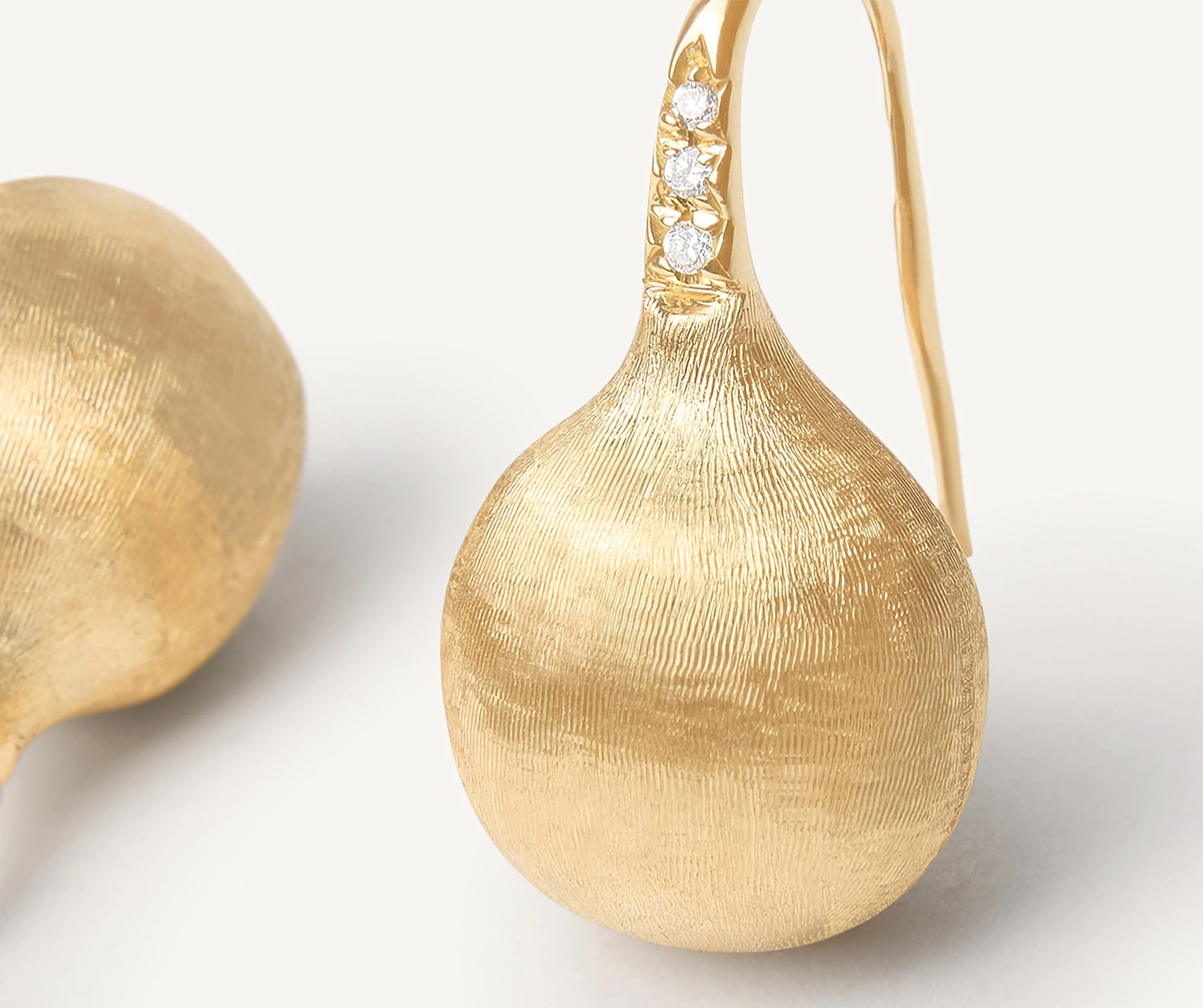 18K Yellow Gold Bead Earrings with Diamonds, 1" - Image 3