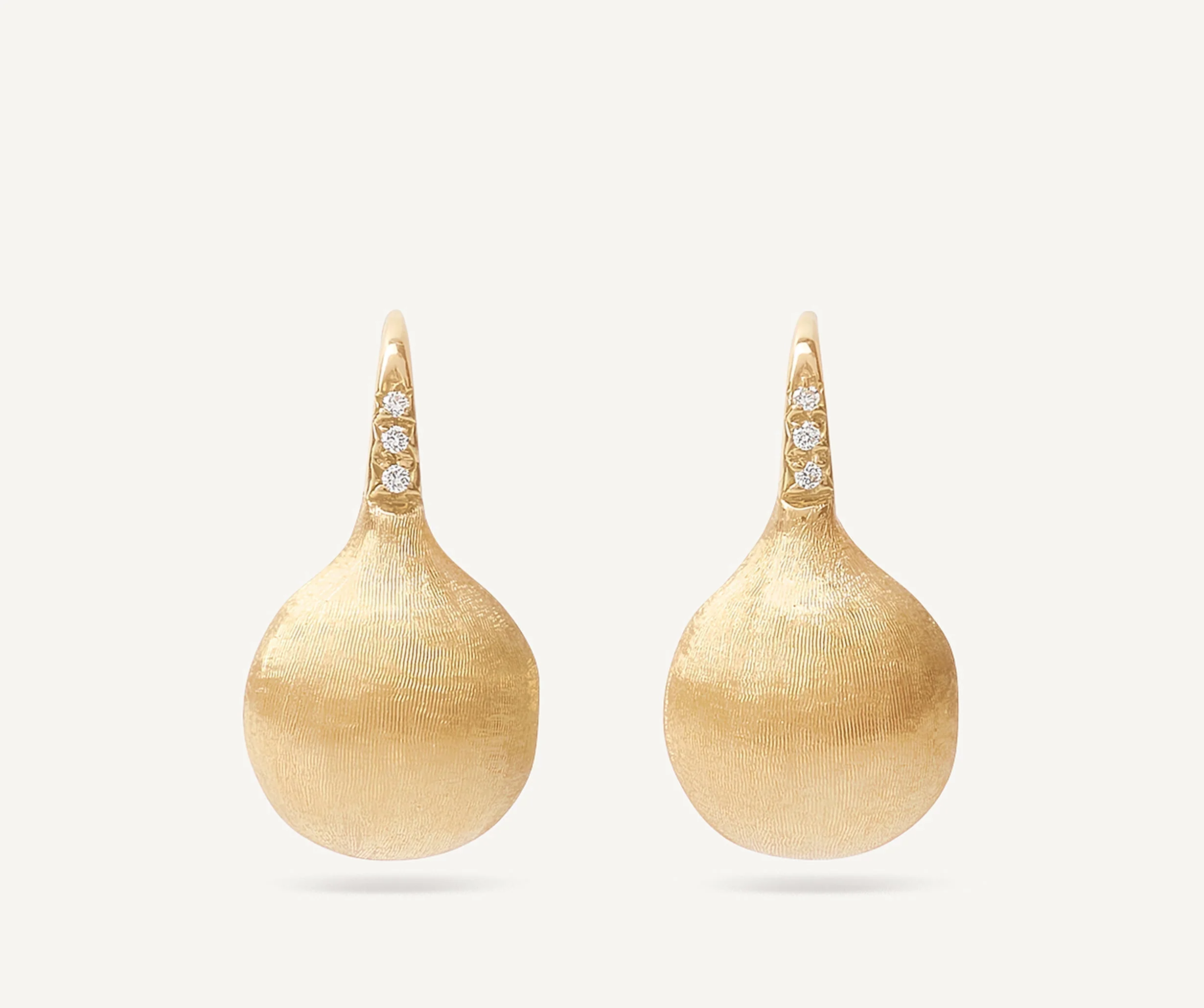 18K Yellow Gold Bead Earrings with Diamonds, 1" - Image 4