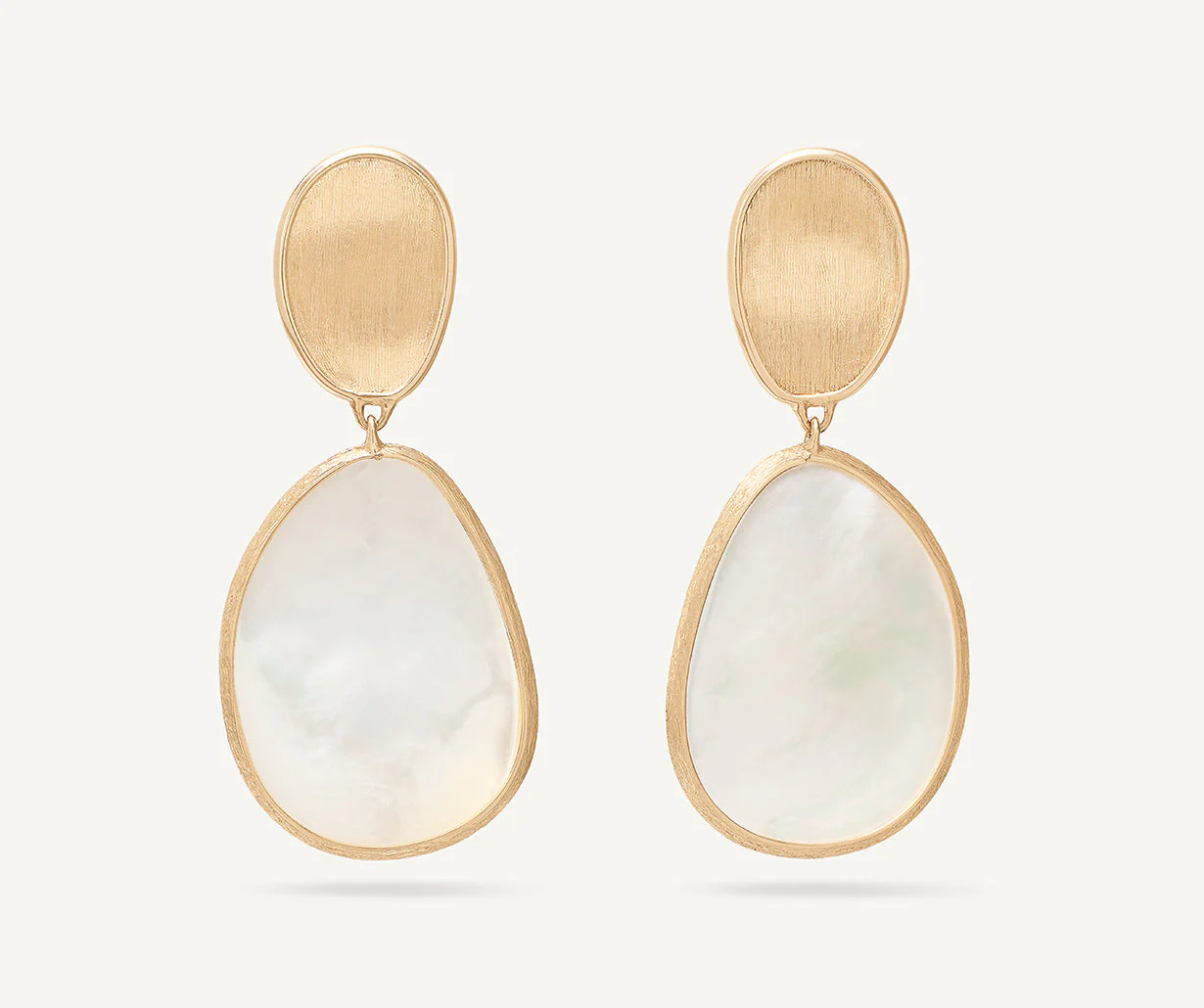 18K Yellow Gold Mother of Pearl Earrings, 1.5"