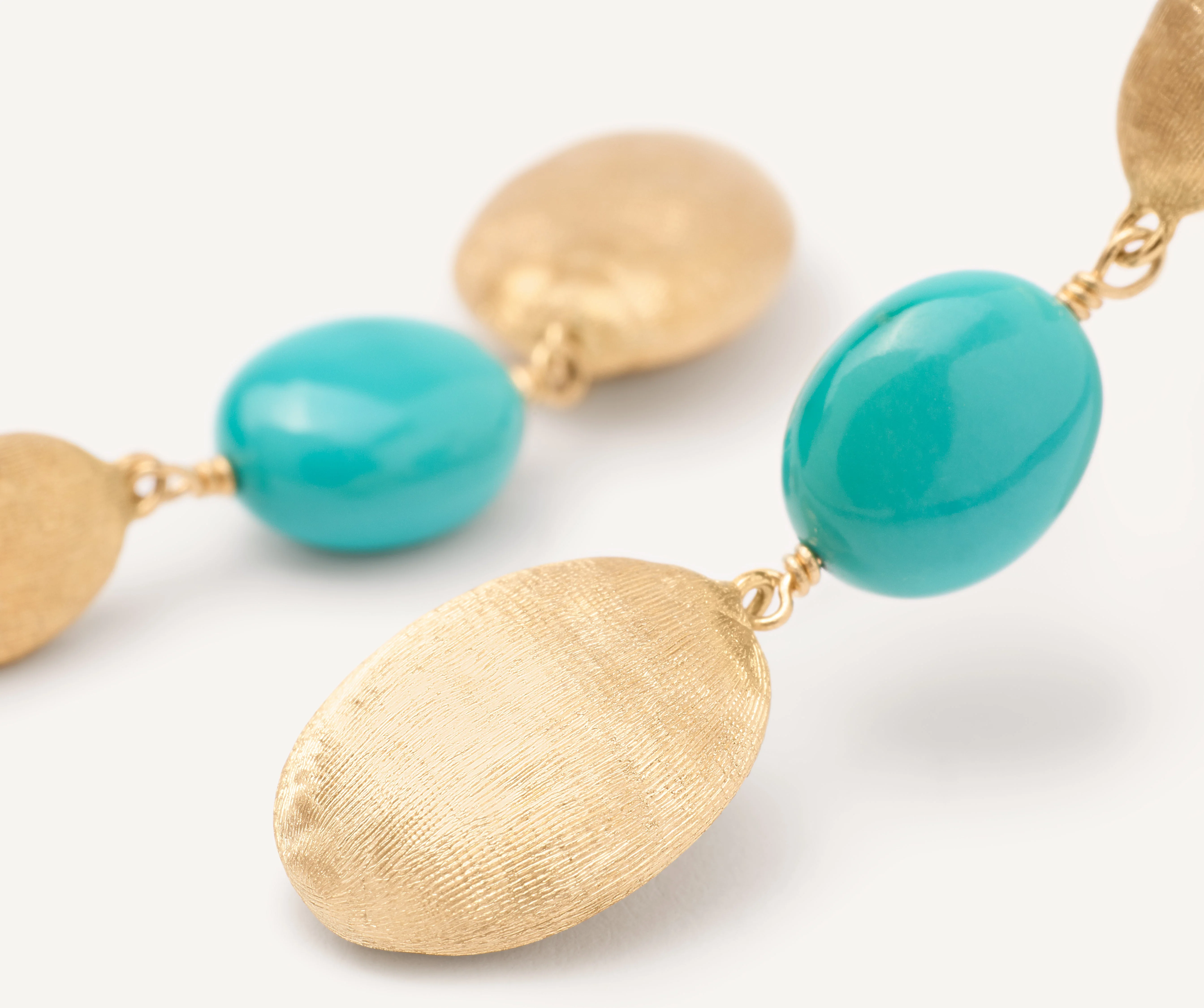 18K Yellow Gold Turquoise Earrings, 1.4" - Image 3