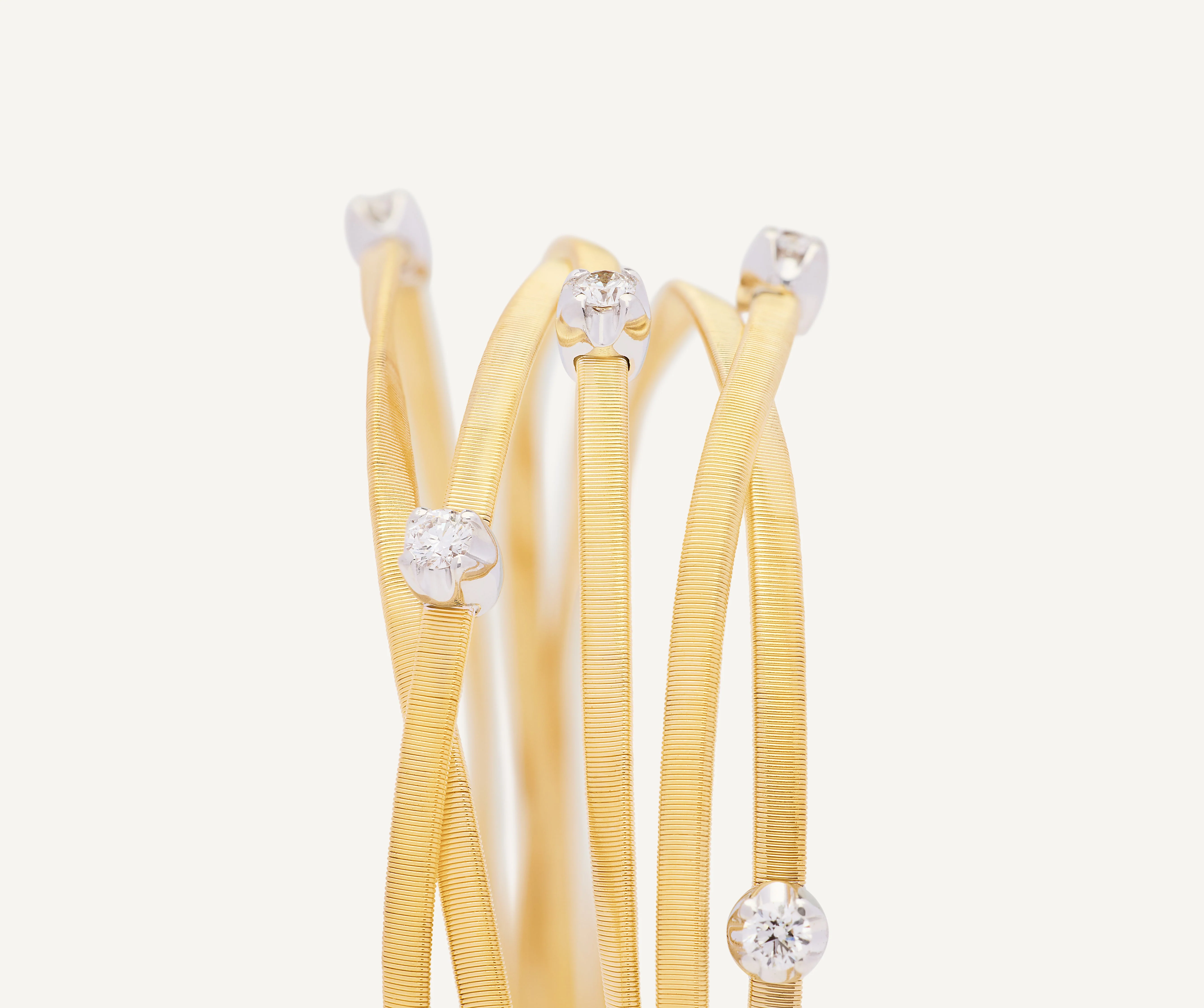 18K Yellow Gold Five Strand Coil Bracelet with Diamond Stations, 7" - Image 3