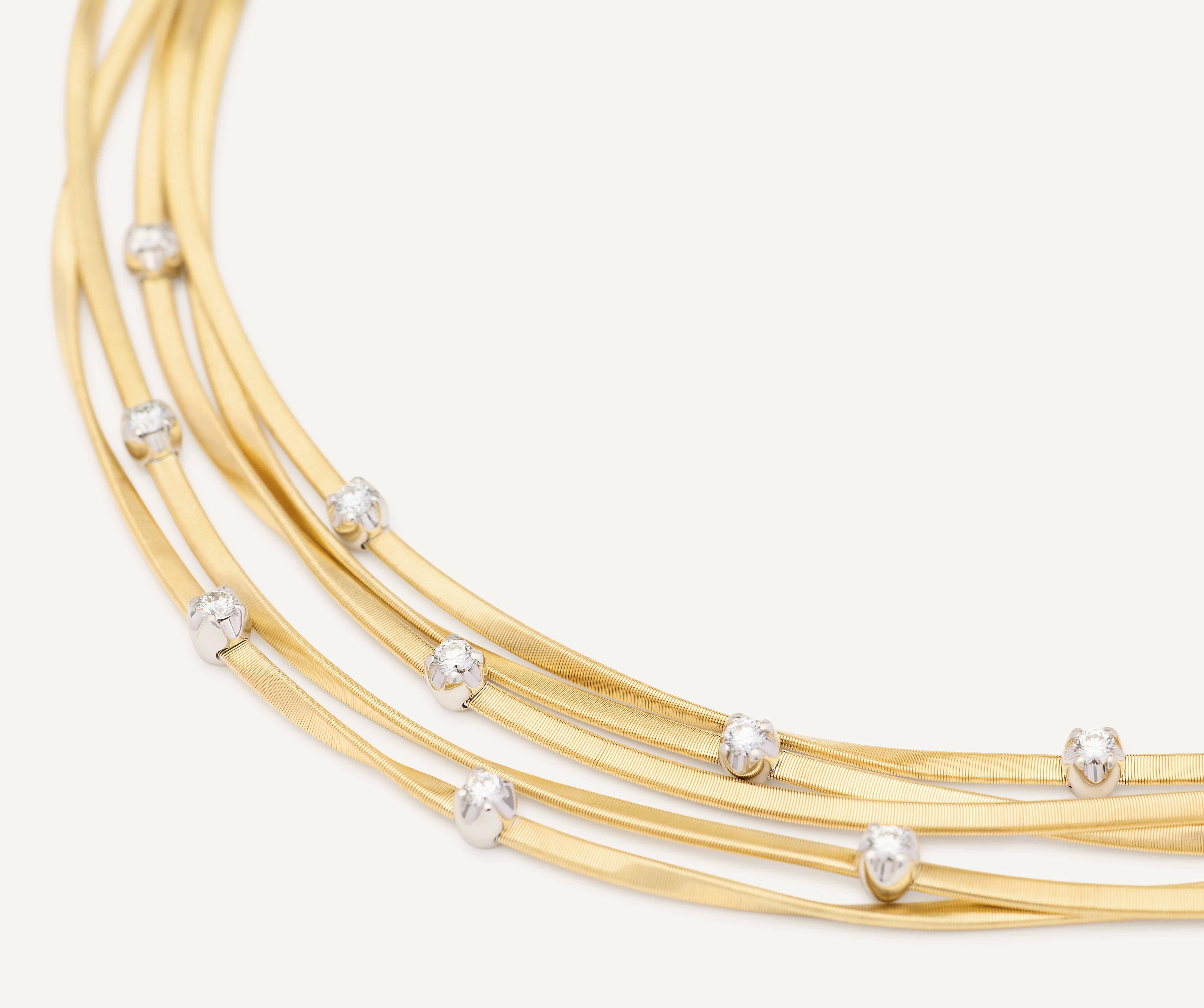 18K Yellow Gold Five Strand Coil Necklace with Diamond Stations, 16.5" - Image 3