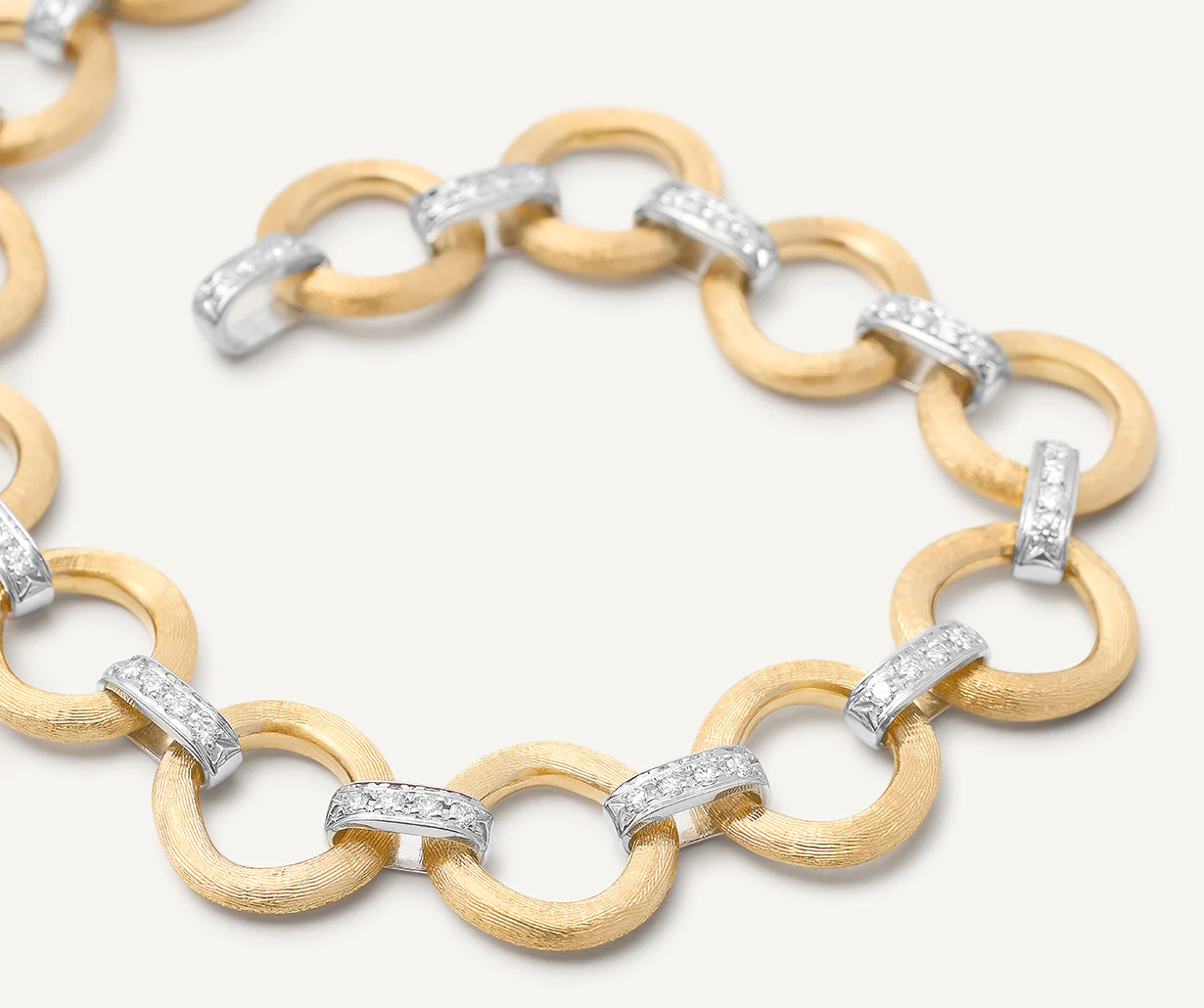 18K Yellow Gold Flat Link Bracelet with Diamonds, 7.5" - Image 3