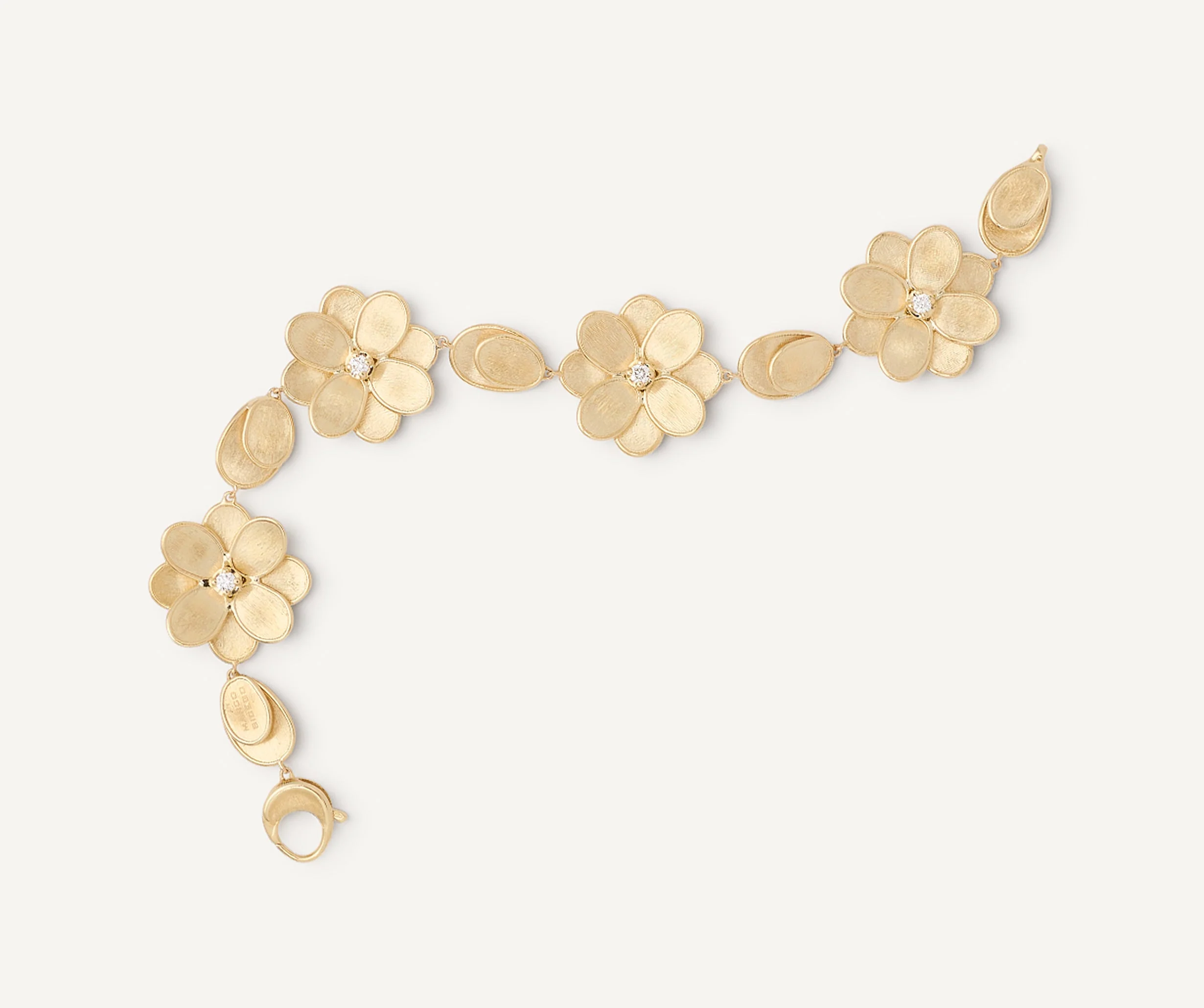 18K Yellow Gold Flower Bracelet with Diamonds, 7.25" - Image 3