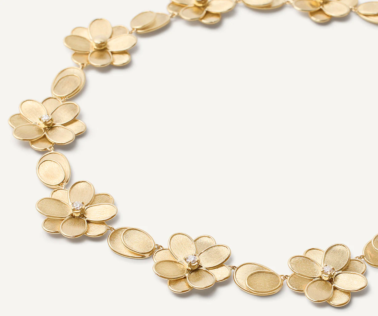 18K Yellow Gold Flower Necklace with Diamonds, 17.5" - Image 3