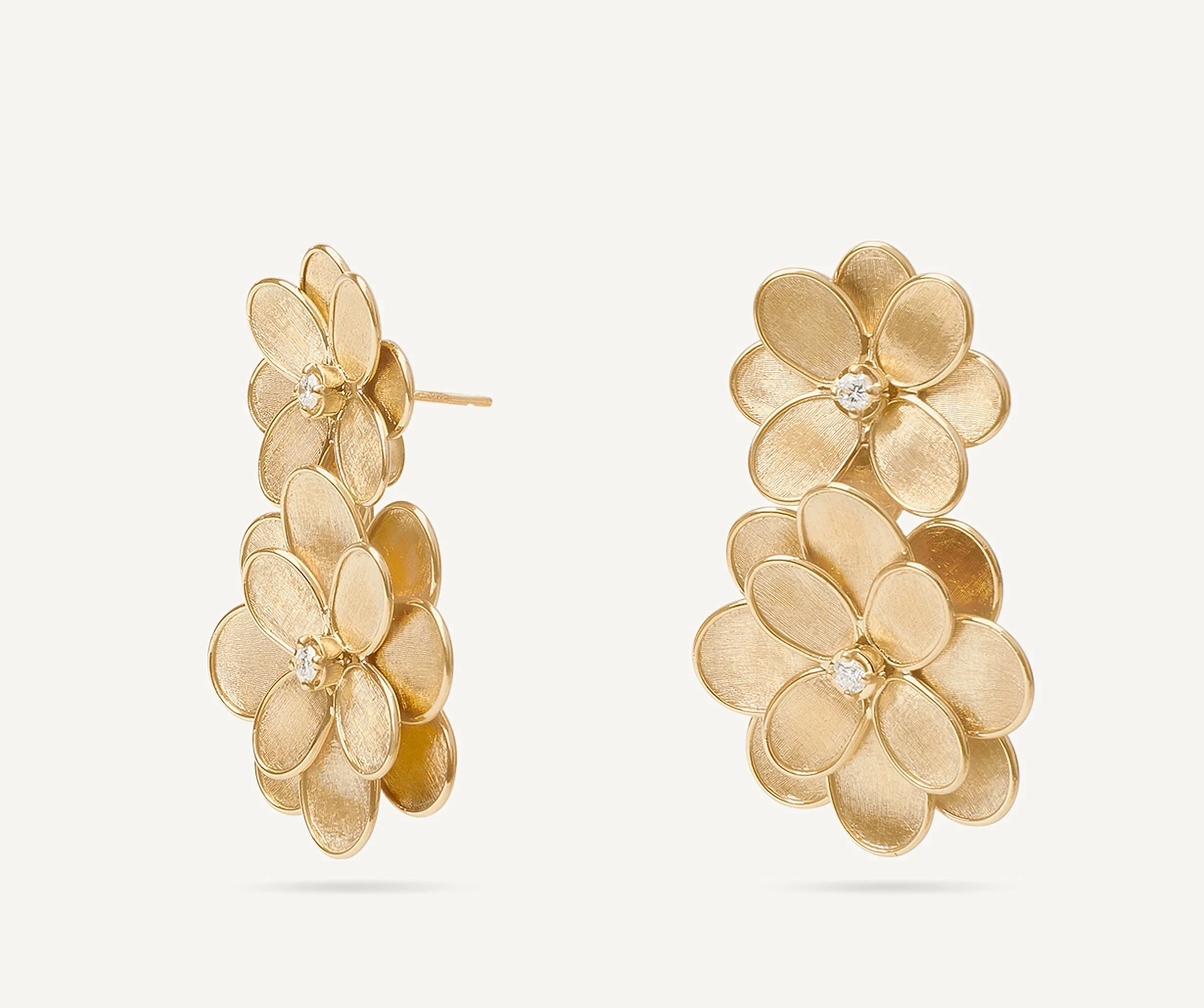 18K Yellow Gold Flower Earrings with Diamonds, 1.82" - Image 3