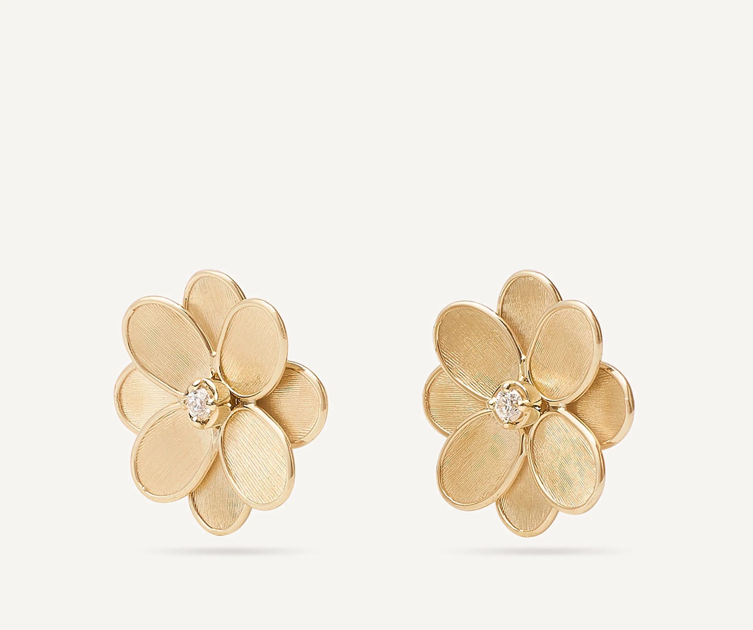 18K Yellow Gold Flower Stud Earrings with Diamonds, 0.8" - Image 4