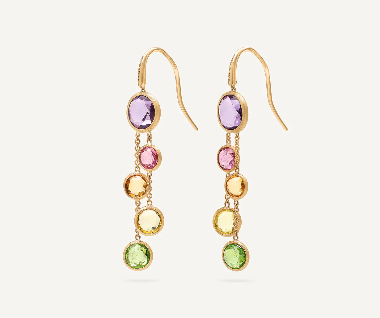 18K Yellow Gold Gemstone Two Strand Earrings, 1.8"