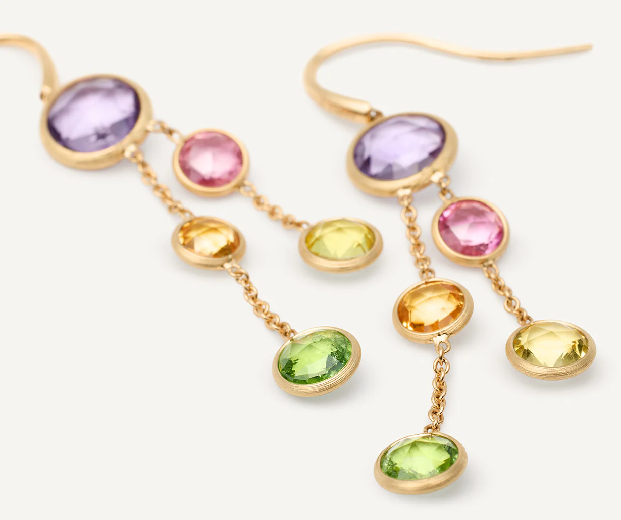 18K Yellow Gold Gemstone Two Strand Earrings, 1.8" - Image 3