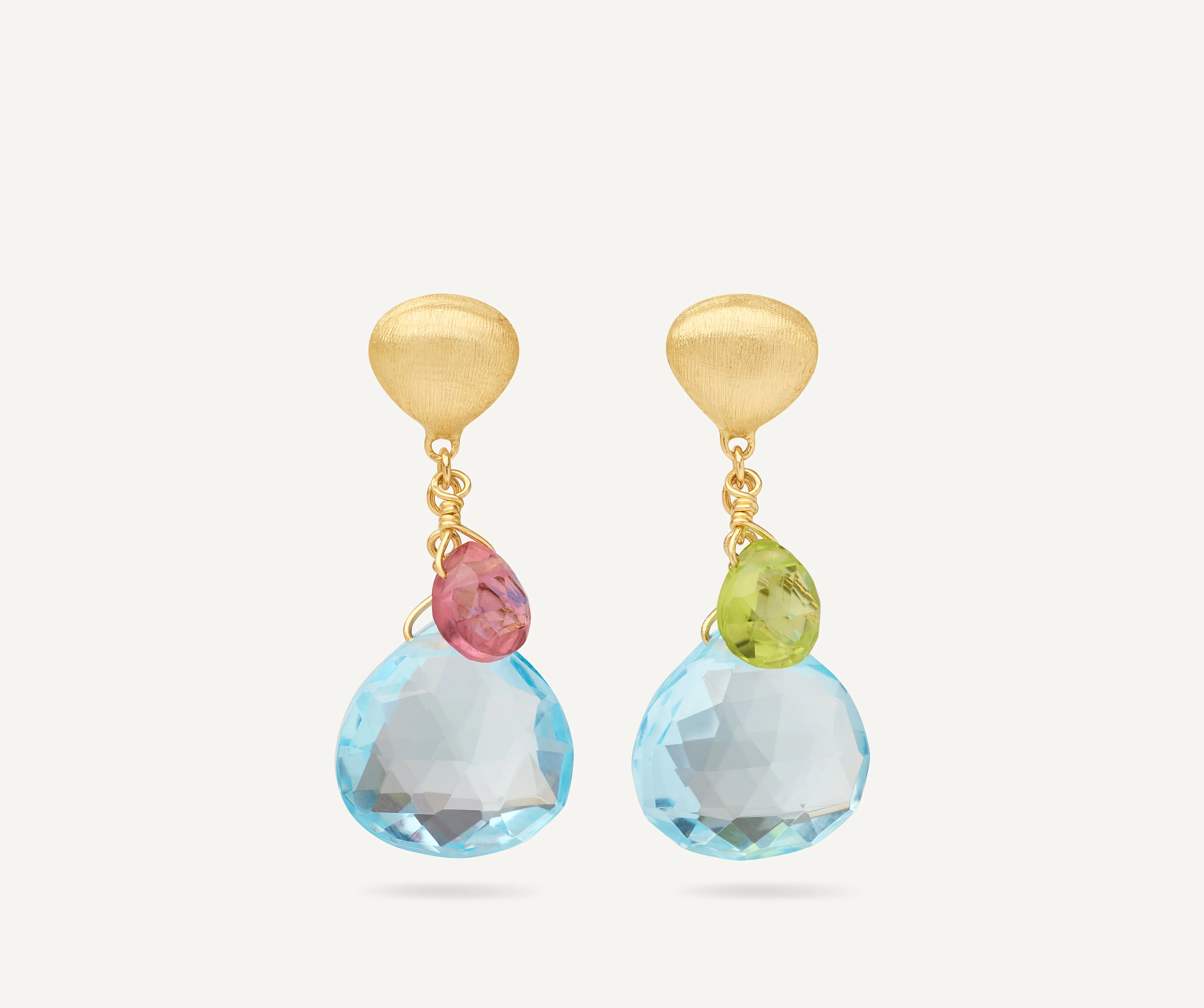 18K Yellow Gold Gemstone Earrings, 1"