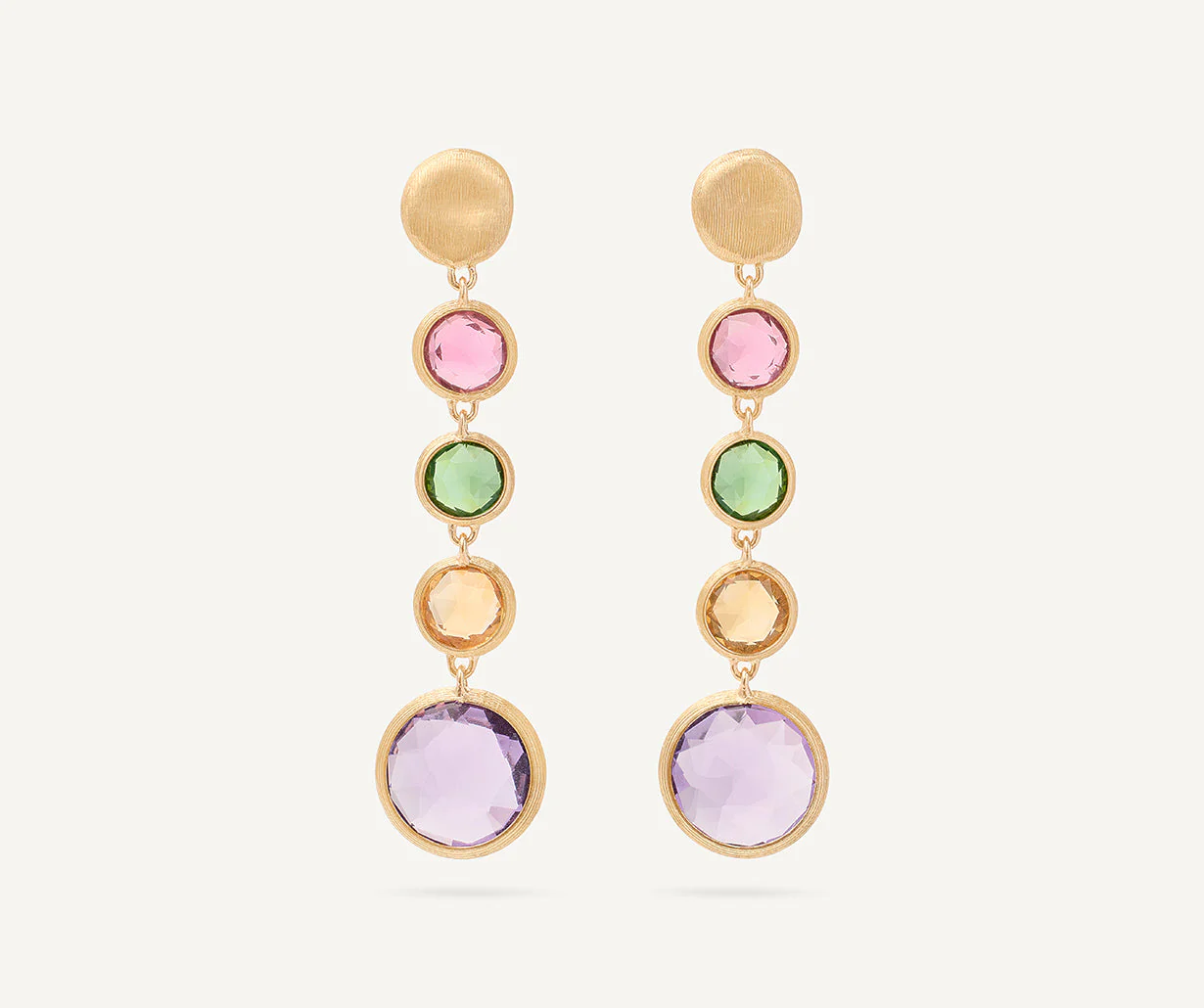 18K Yellow Gold Gemstone Earrings, 1.7"