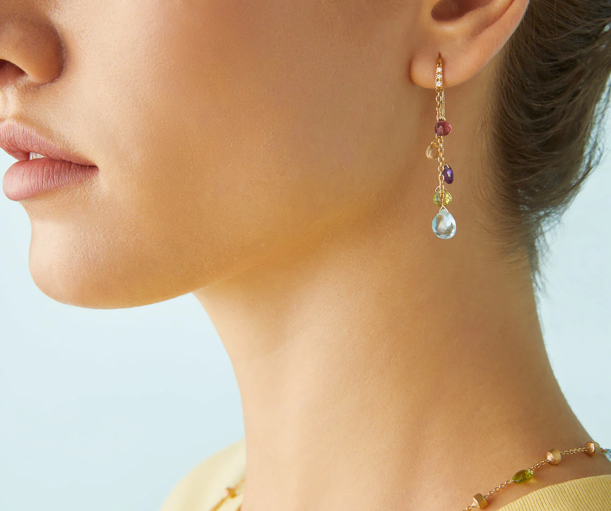 18K Yellow Gold Gemstone Earrings with Diamonds, 2" - Image 2