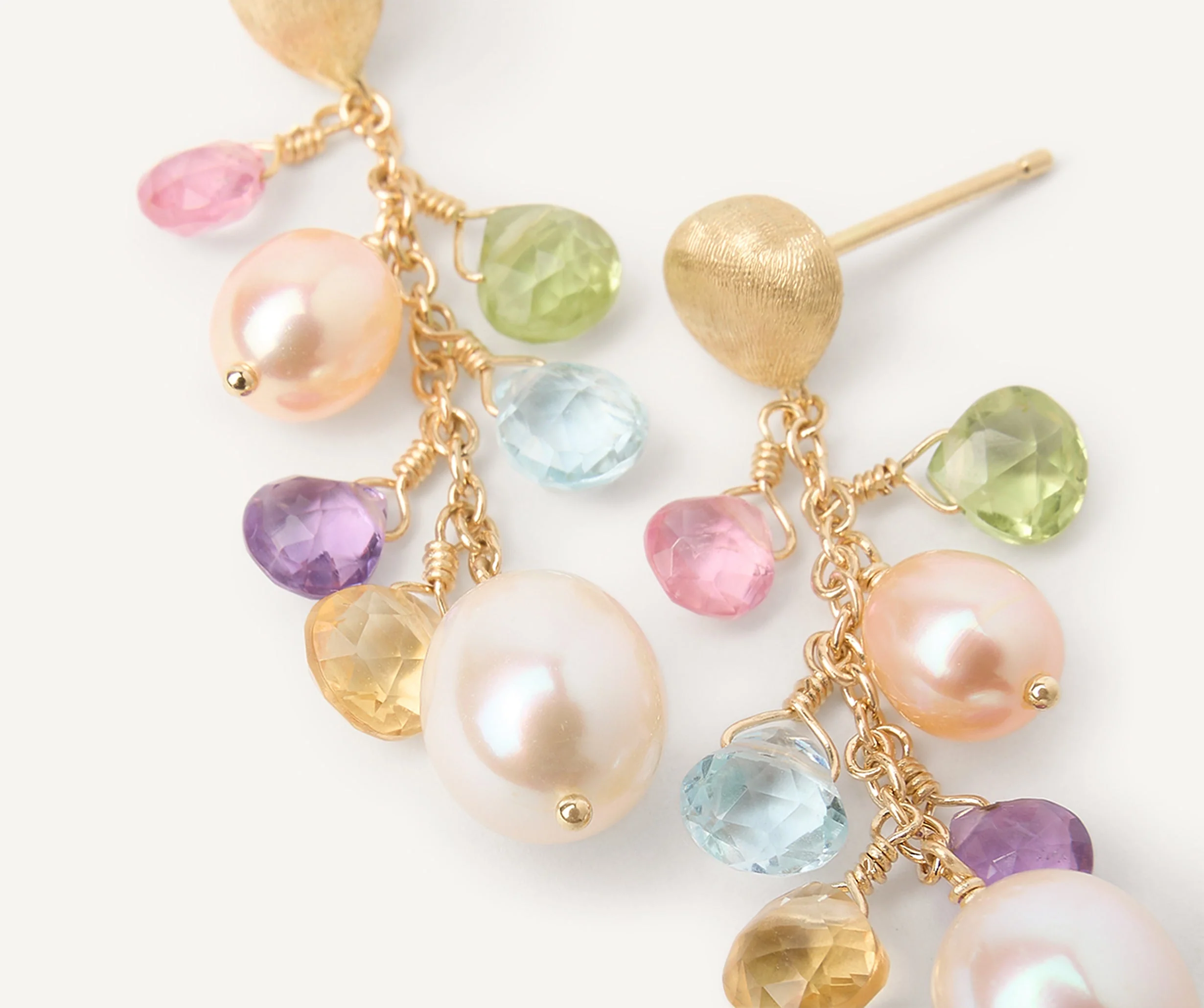 18K Yellow Gold Gemstone Earrings with Pearls, 1.7" - Image 3