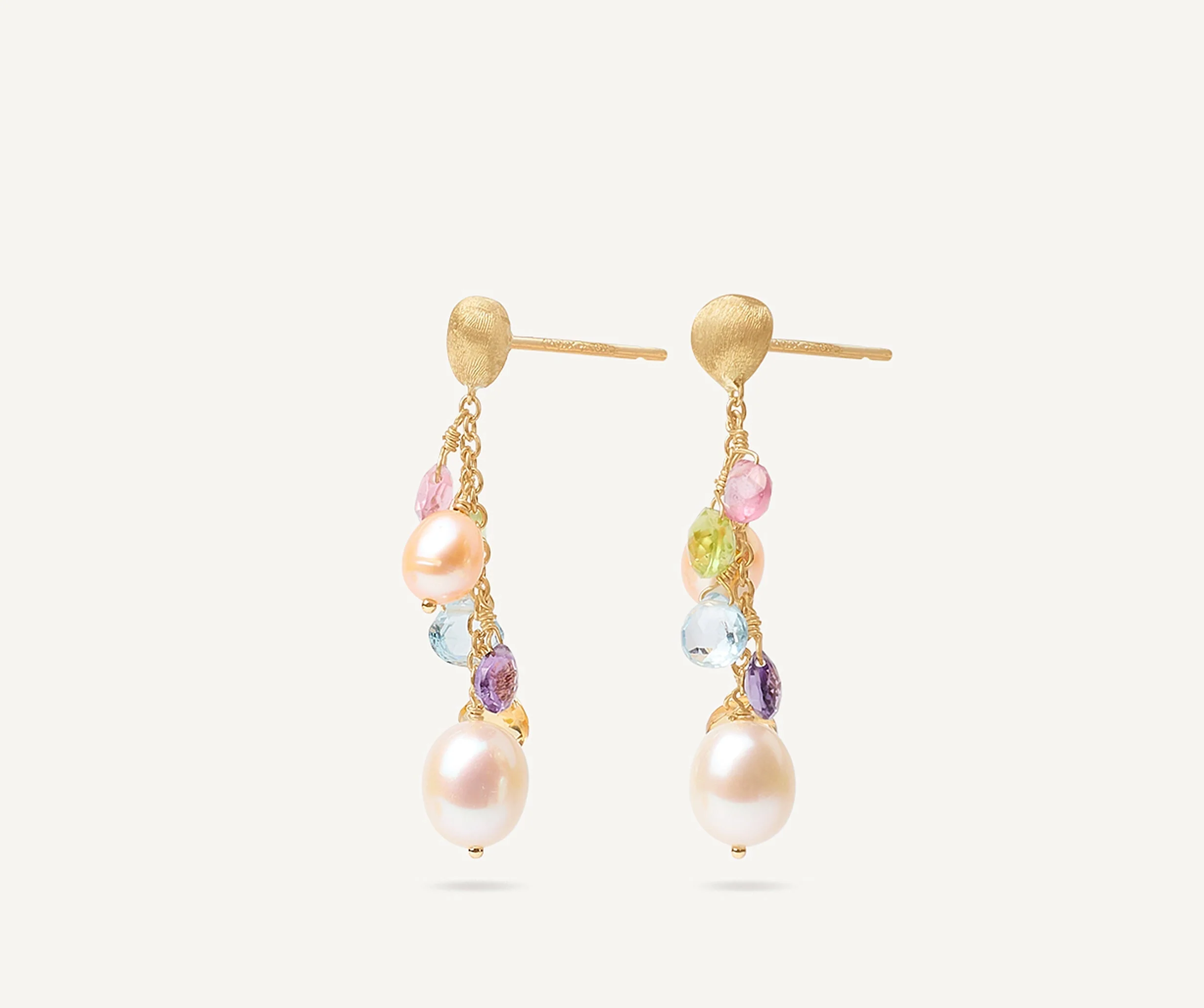 18K Yellow Gold Gemstone Earrings with Pearls, 1.7" - Image 4