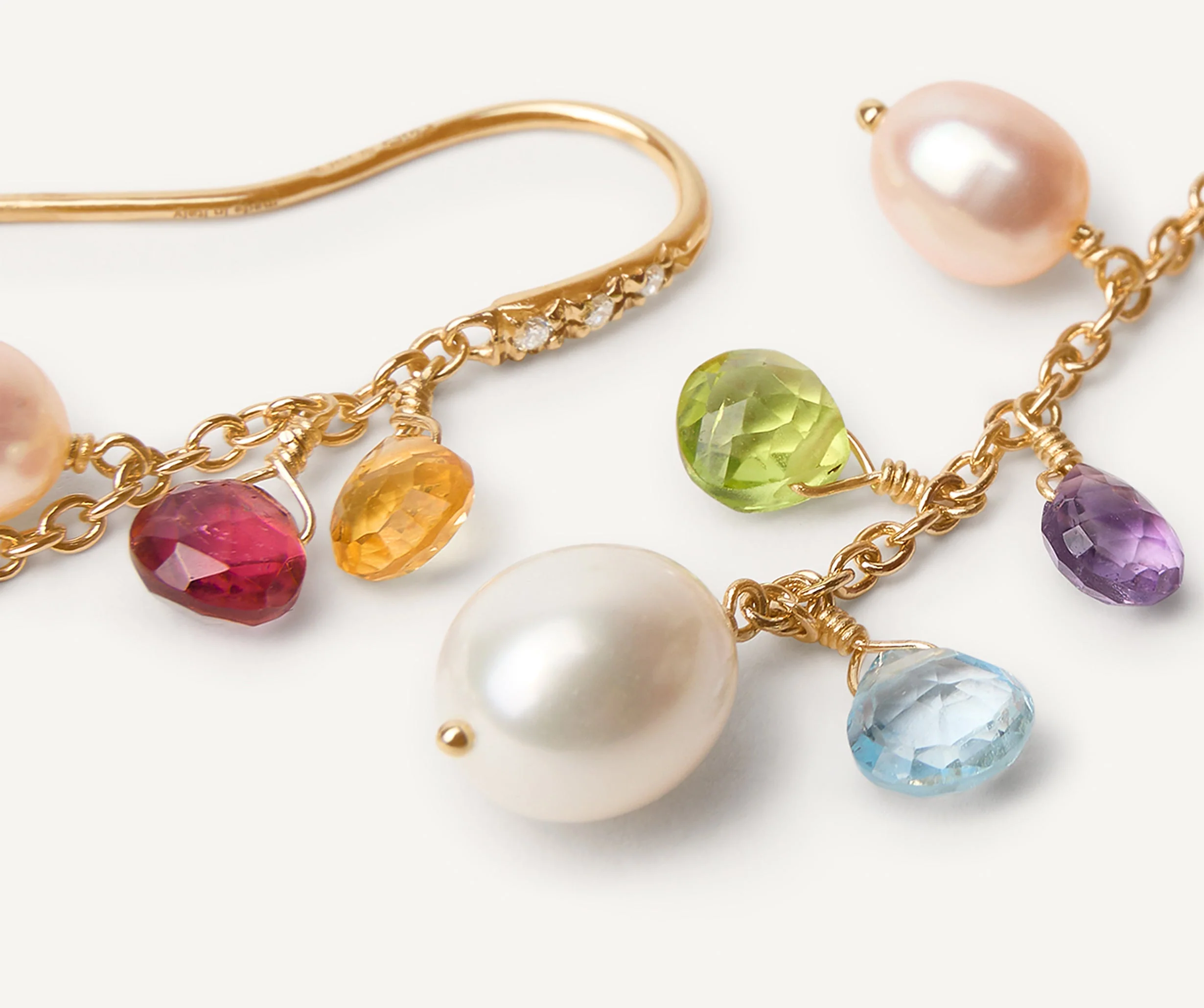 18K Yellow Gold Gemstone Earrings with Diamonds and Pearls, 2" - Image 4