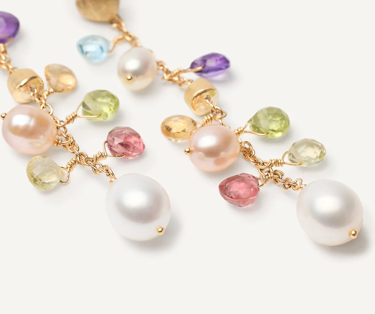 18K Yellow Gold Gemstone Earrings with Pearls, 2.6" - Image 3