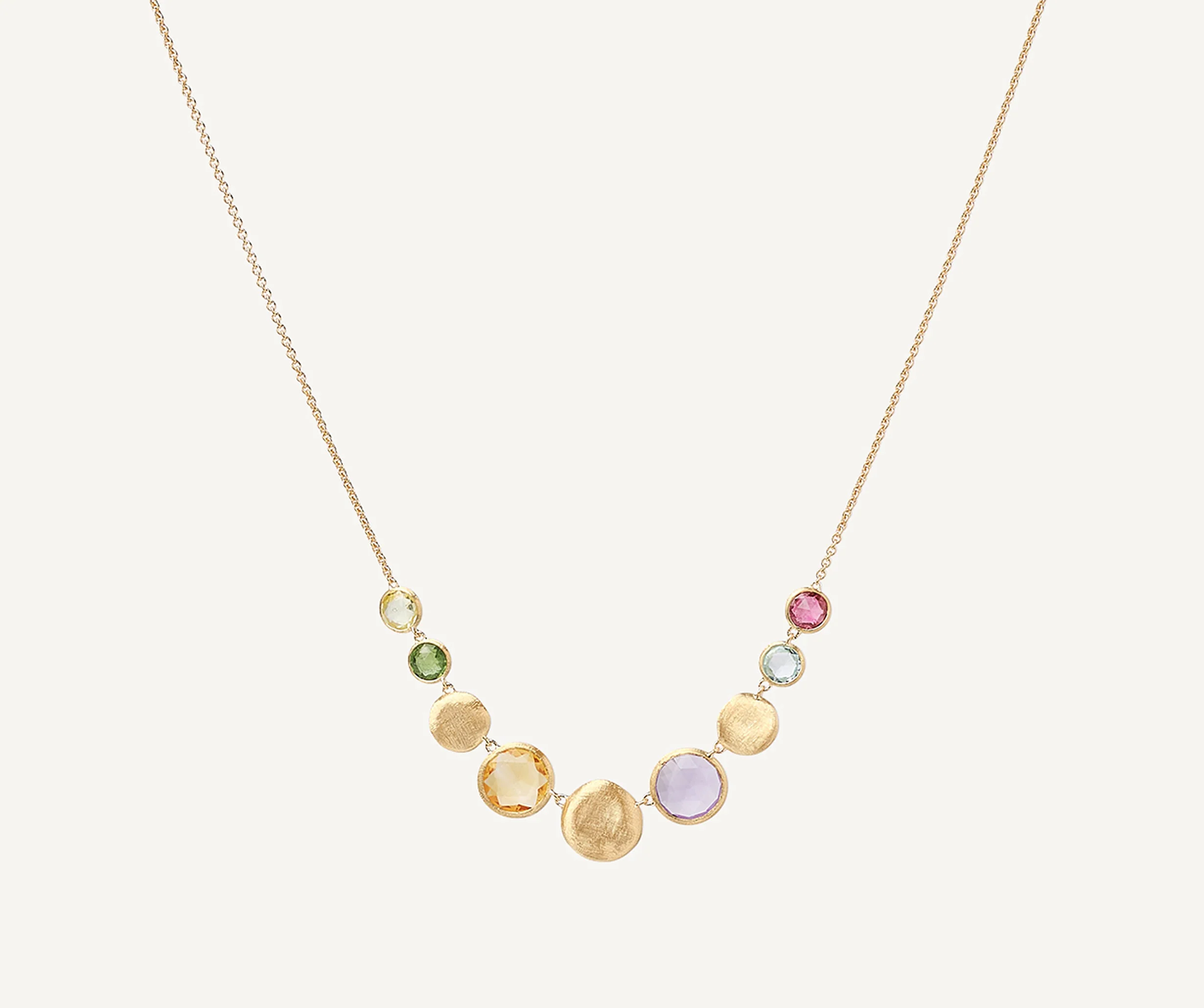 18K Yellow Gold Gemstone Halfsie Necklace, 16.5"-18"