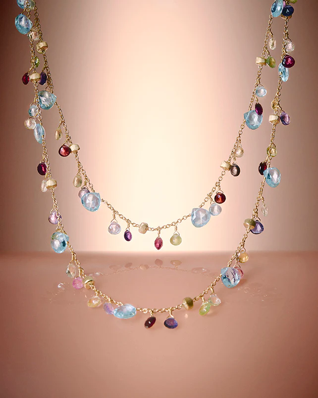 18K Yellow Gold Gemstone Necklace, Blue Topaz Accents 36" - Image 4