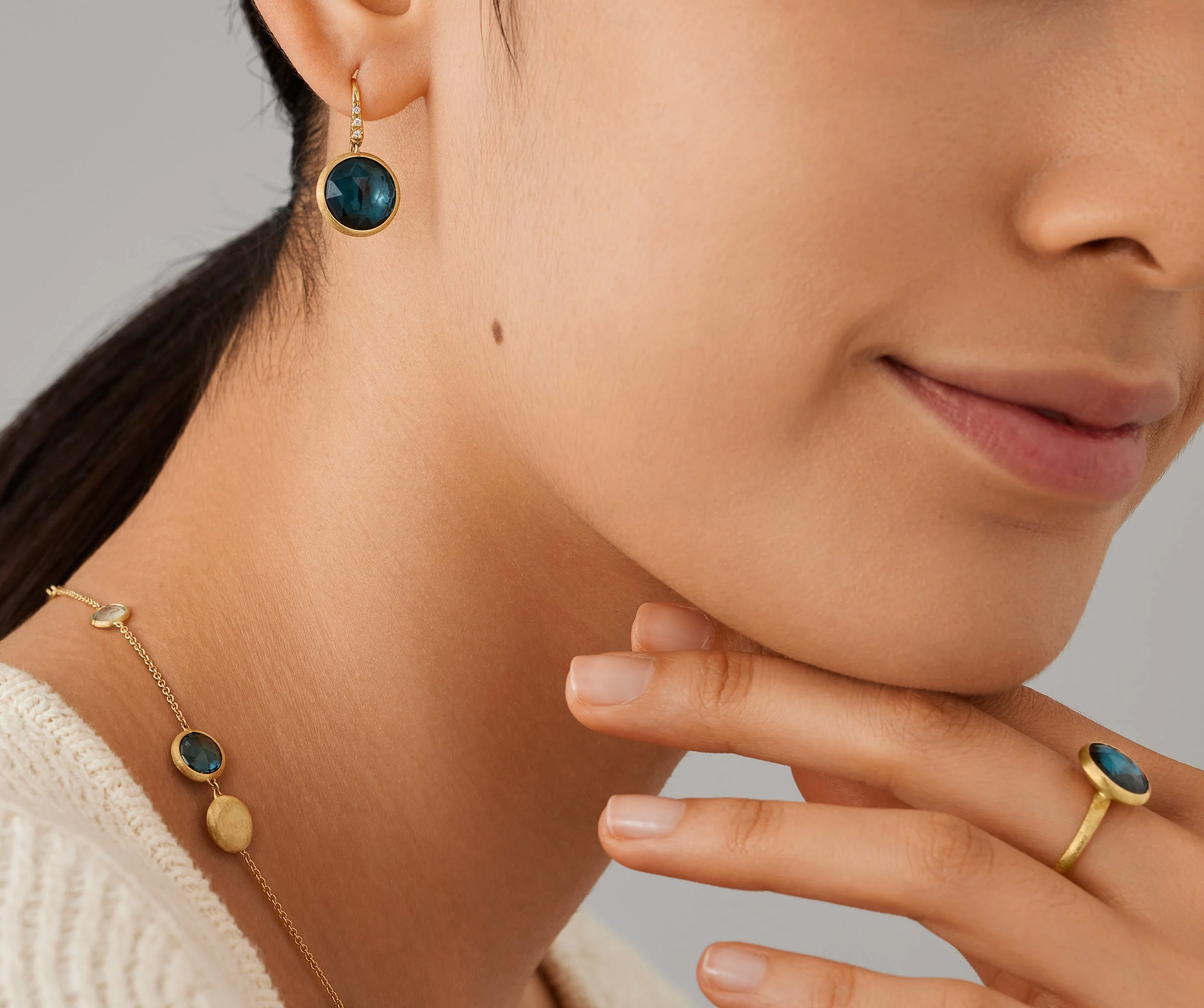 18K Yellow Gold Gemstone Earrings with Diamonds, 0.85" - Image 11