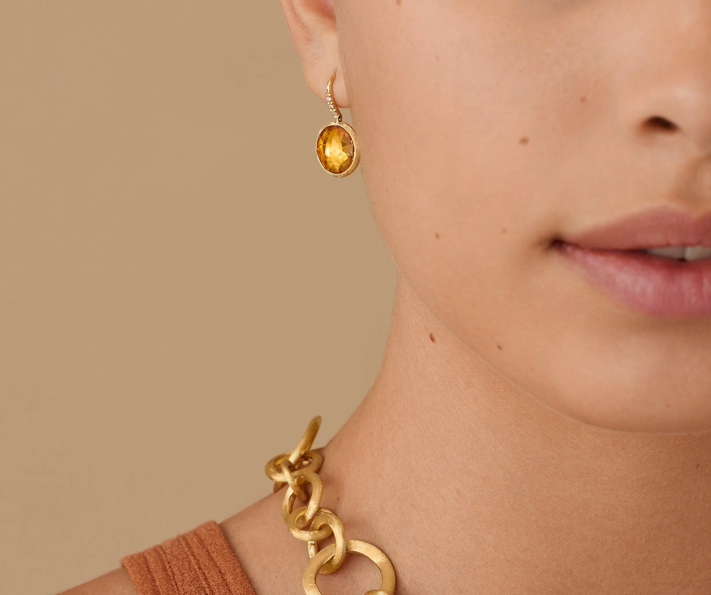 18K Yellow Gold Gemstone Earrings with Diamonds, 0.85" - Image 5