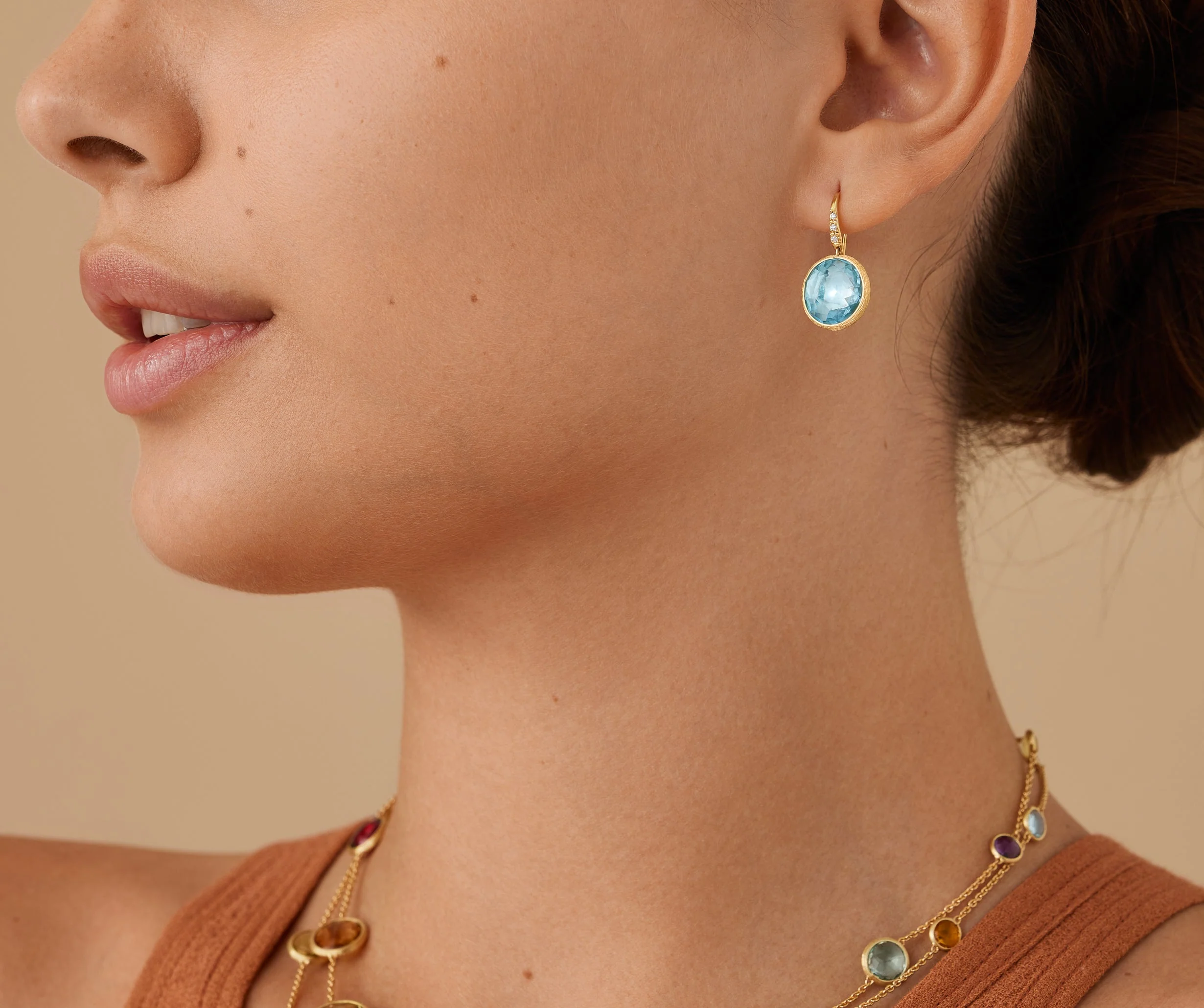 18K Yellow Gold Gemstone Earrings with Diamonds, 0.85" - Image 8